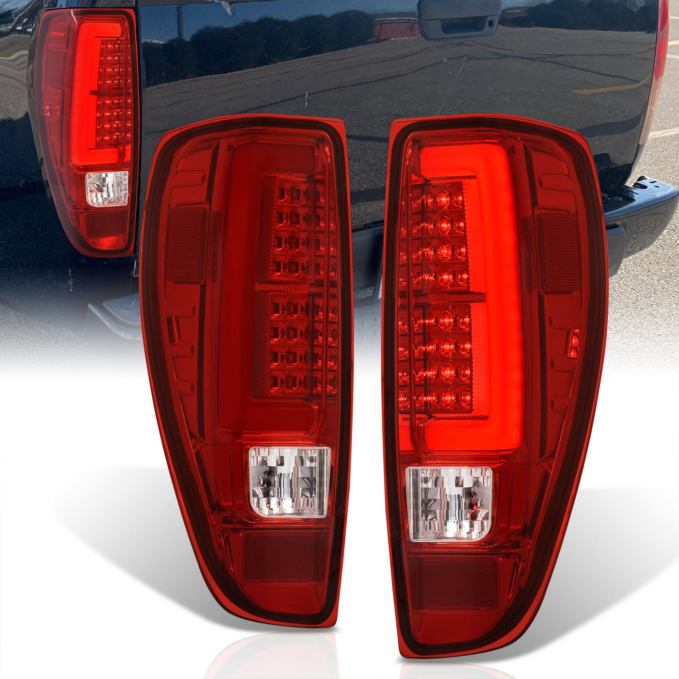 Chevrolet Colorado 2004-2012 LED Bar Tail Lights Chrome Housing Red Len White Tube