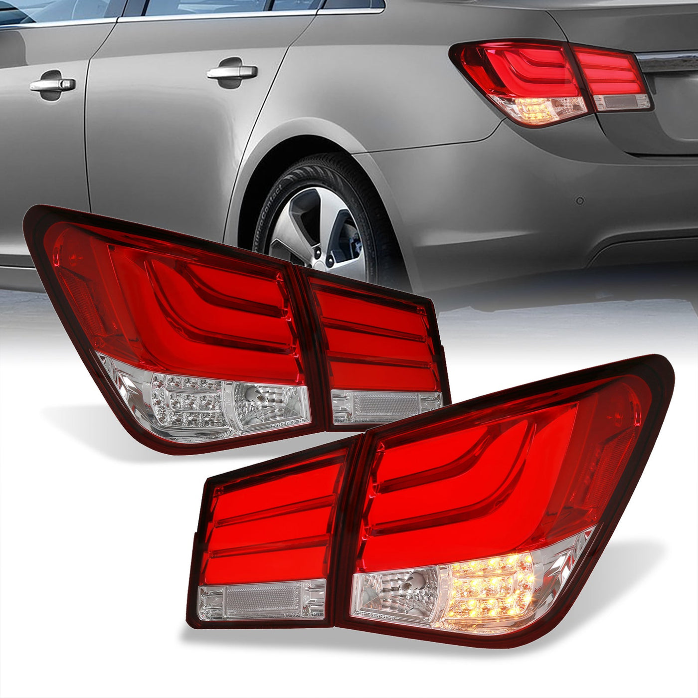 Chevrolet Cruze 2008-2015 LED Bar Tail Lights Chrome Housing Smoke Red Len White Tube