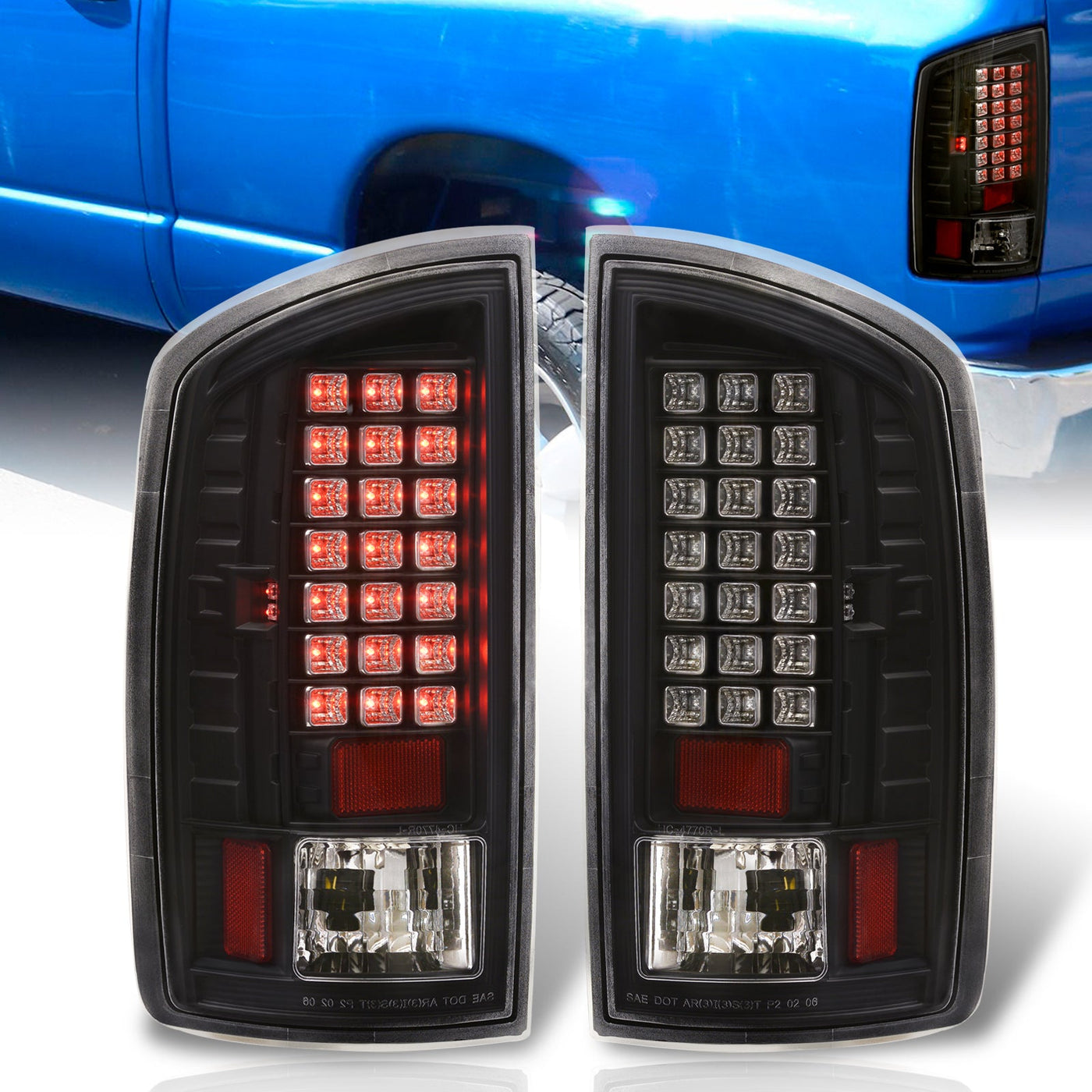 Dodge Ram 1500 2007-2008 / 2500 3500 2007-2009 LED Tail Lights Black Housing Clear Len