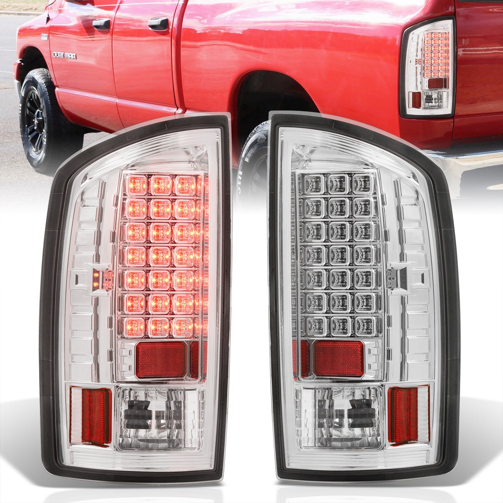 Dodge Ram 1500 2007-2008 / 2500 3500 2007-2009 LED Tail Lights Chrome Housing Clear Len - Parts Agent