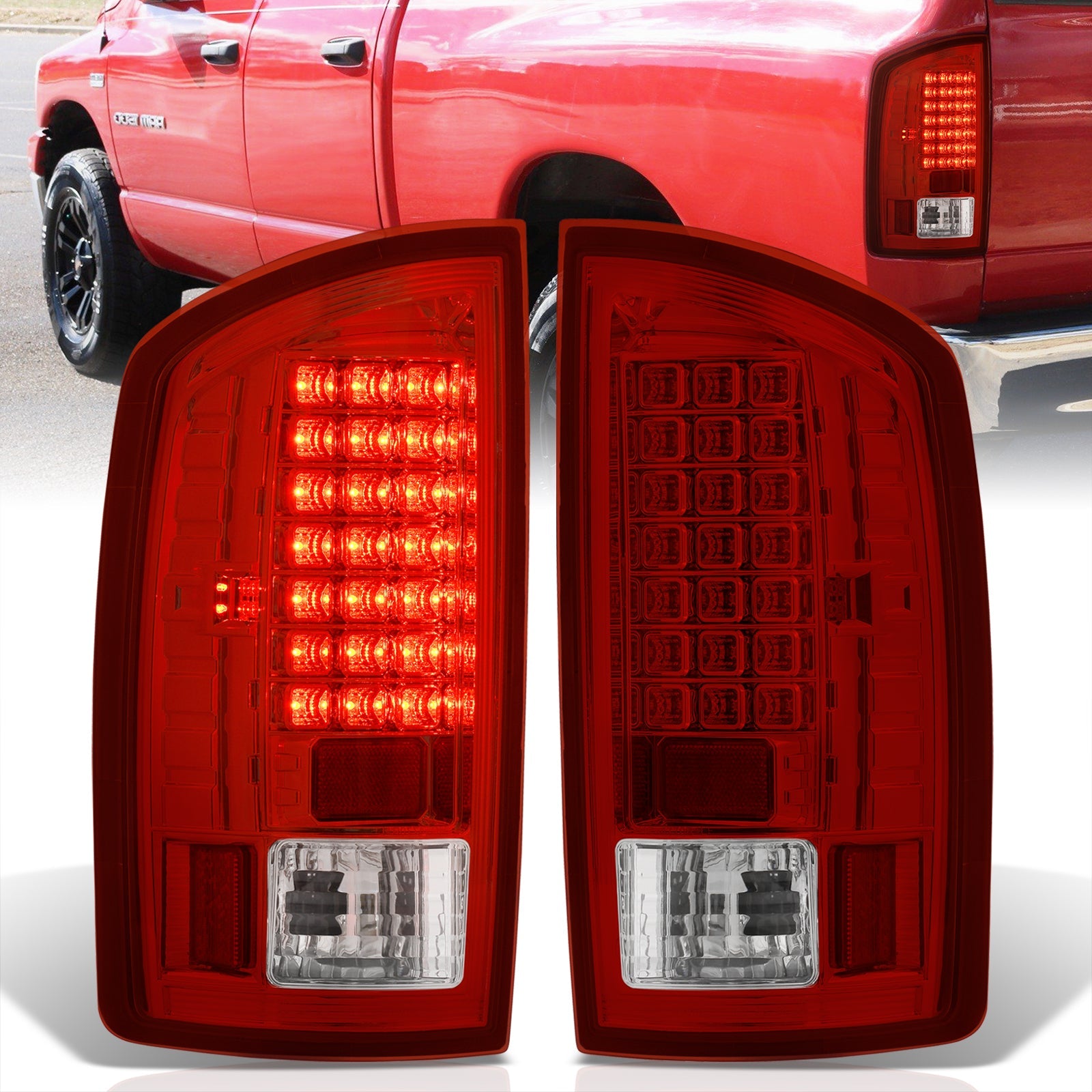 Dodge Ram 1500 2007-2008 / 2500 3500 2007-2009 LED Tail Lights Chrome Housing Red Len - Parts Agent