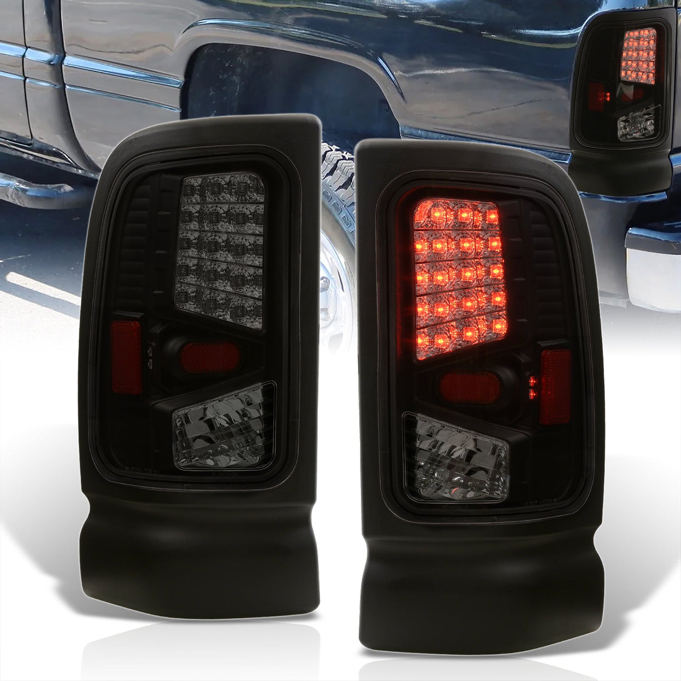 Dodge Ram 1500 1994-2001 / 2500 3500 1994-2002 LED Tail Lights Black Housing Smoke Len