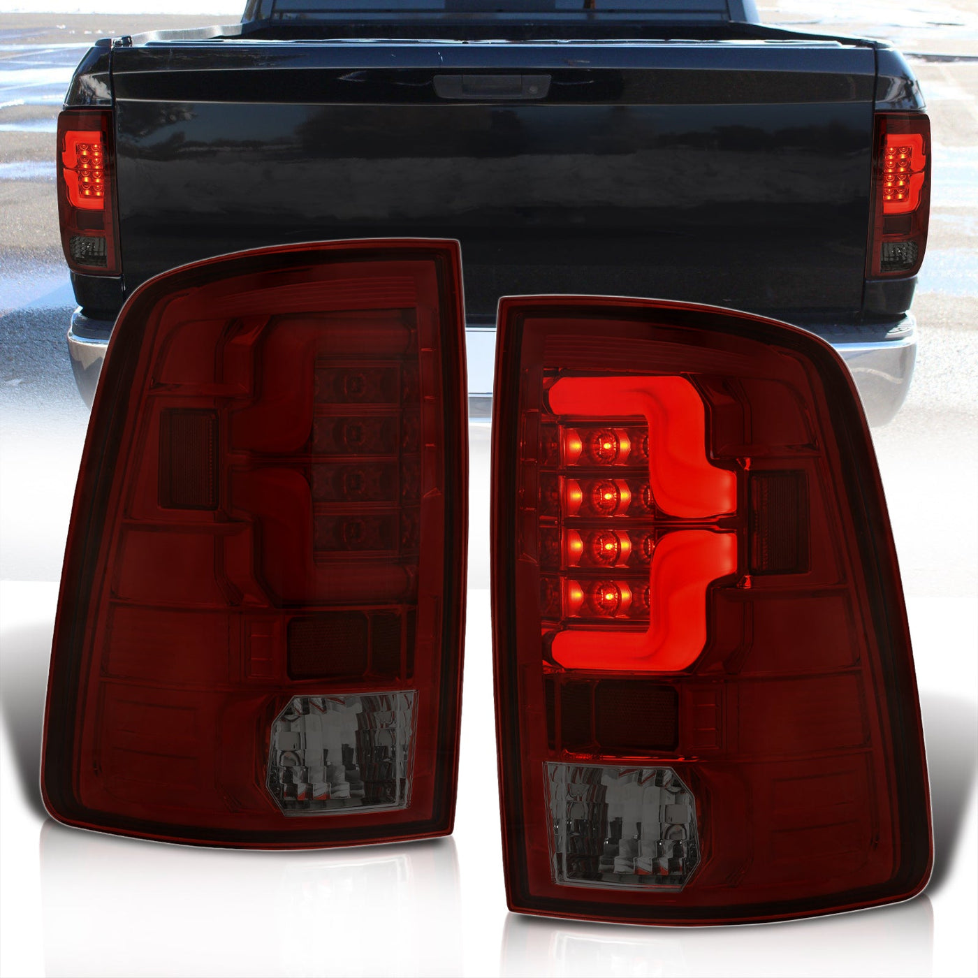 Dodge Ram 1500 2009-2018 / 2500 3500 2010-2018 LED Bar Tail Lights Chrome Housing Red Smoke Len White Tube (Excluding OEM LED Models)