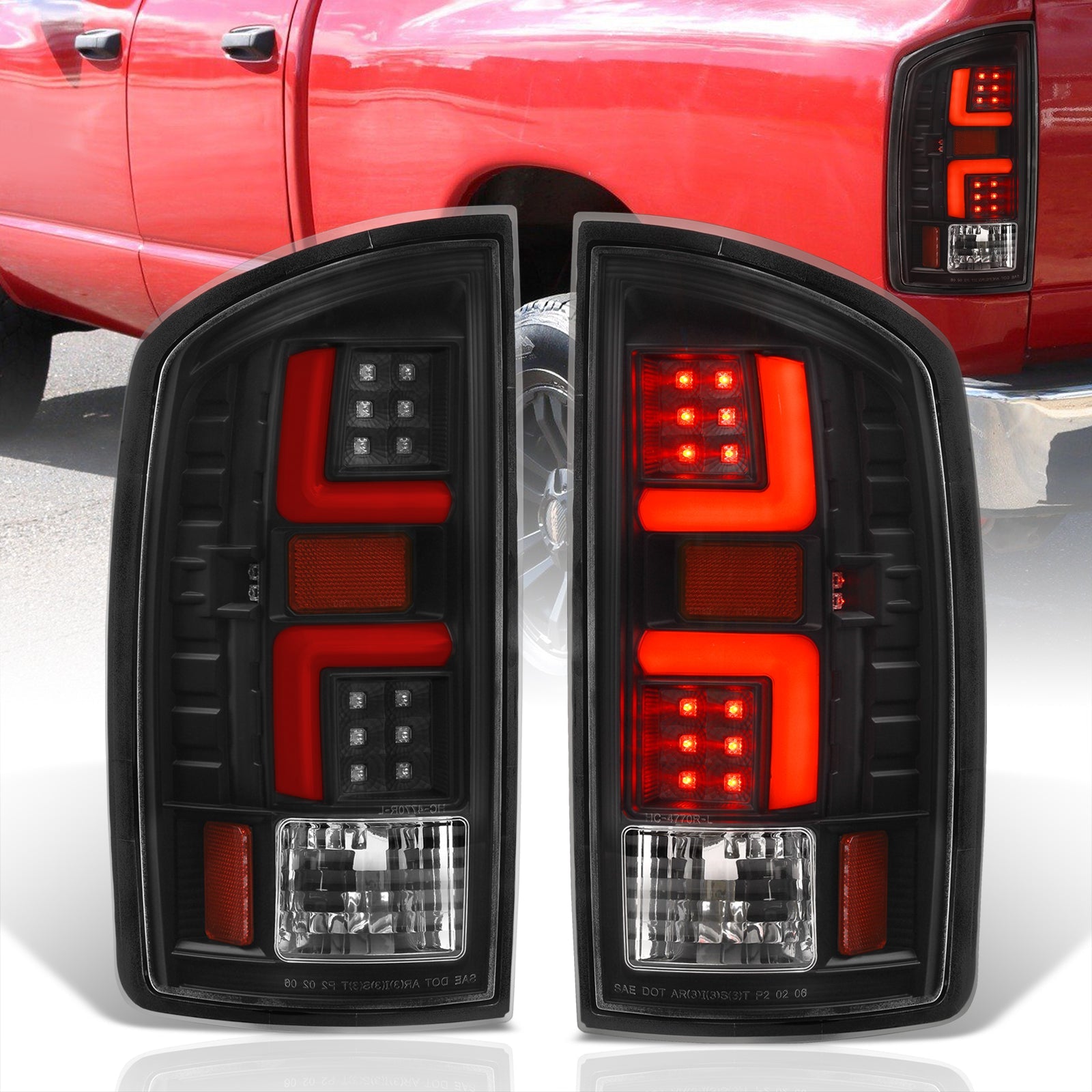 Dodge Ram 1500 2007-2008 / 2500 3500 2007-2009 LED Bar Tail Lights Black Housing Clear Len Red Tube (Excluding OEM LED Models) - Parts Agent