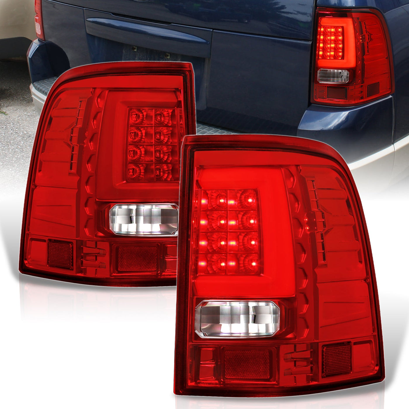 Ford Explorer 2002-2005 LED Bar Tail Lights Chrome Housing Red Len White Tube