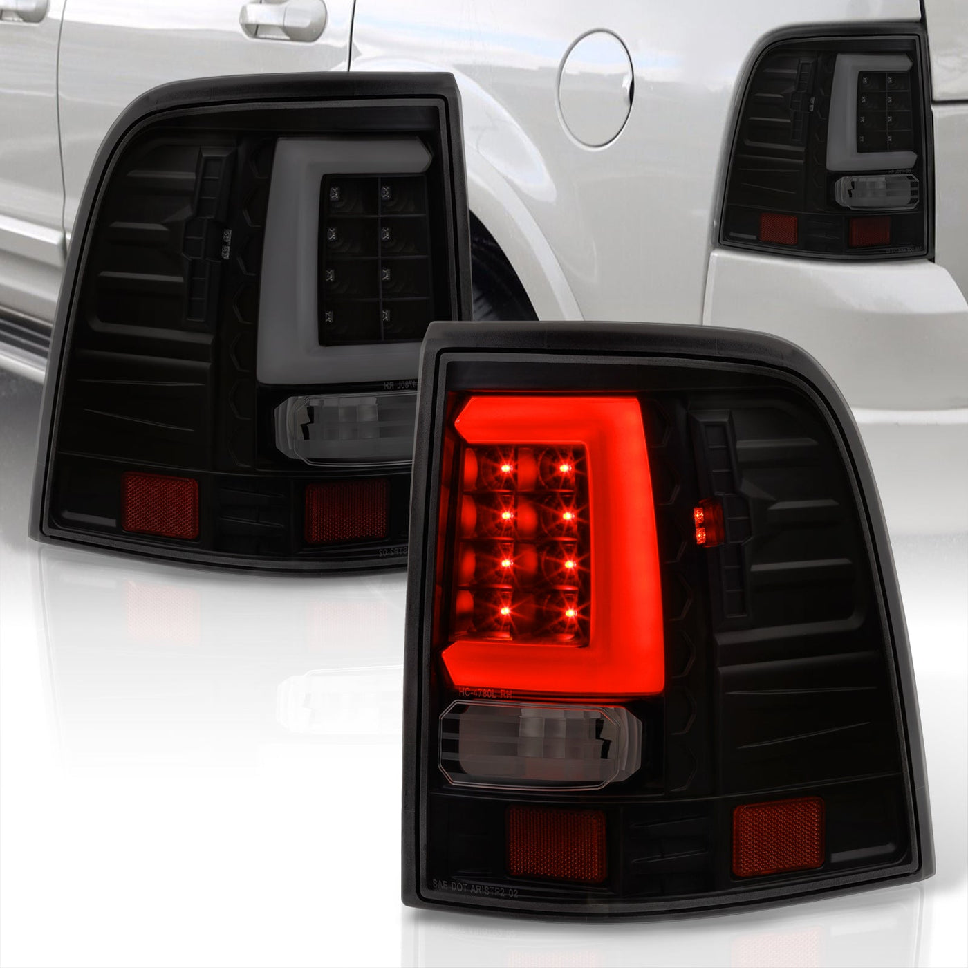 Ford Explorer 2002-2005 LED Bar Tail Lights Black Housing Smoke Len White Tube