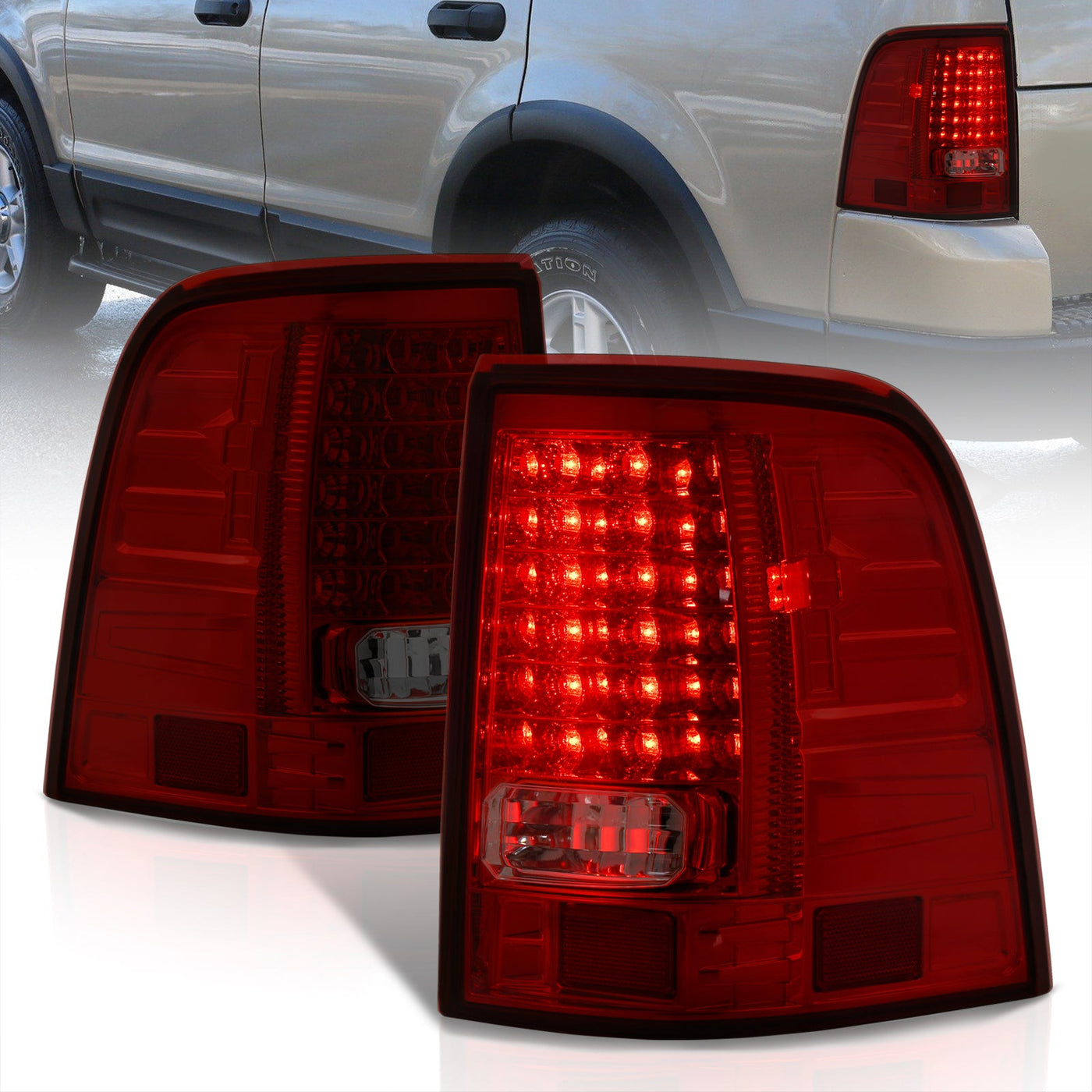 Ford Explorer 2002-2005 LED Tail Lights Chrome Housing Red Smoke Len