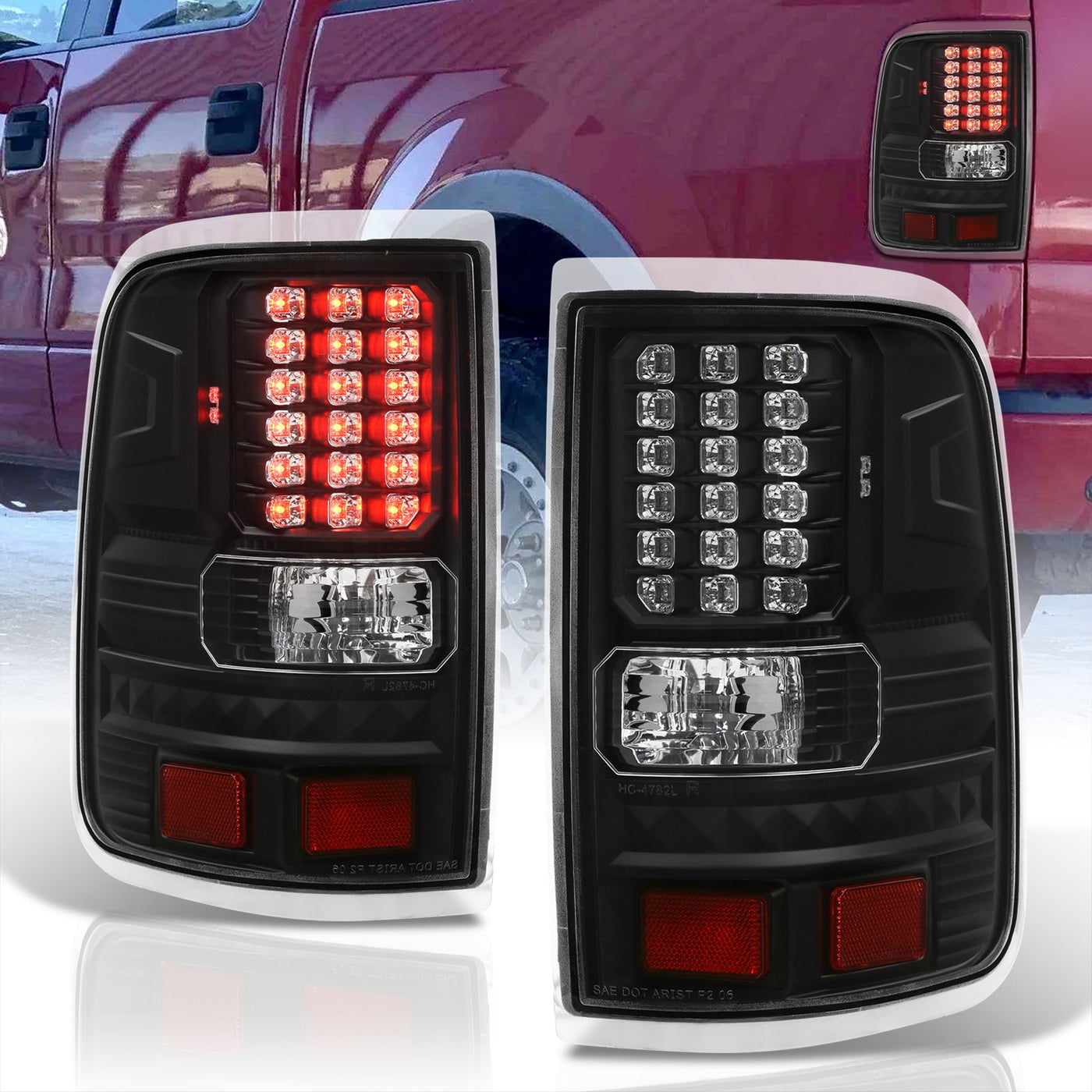 Ford F150 Styleside 2004-2008 LED Tail Lights Black Housing Clear Len