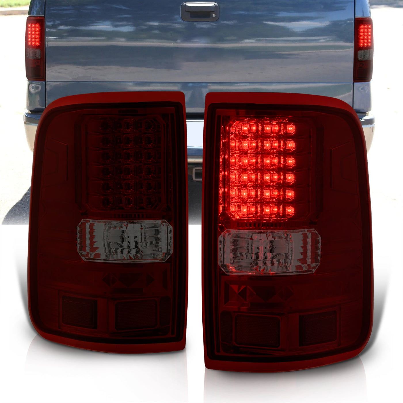 Ford F150 Styleside 2004-2008 LED Tail Lights Chrome Housing Red Smoke Len