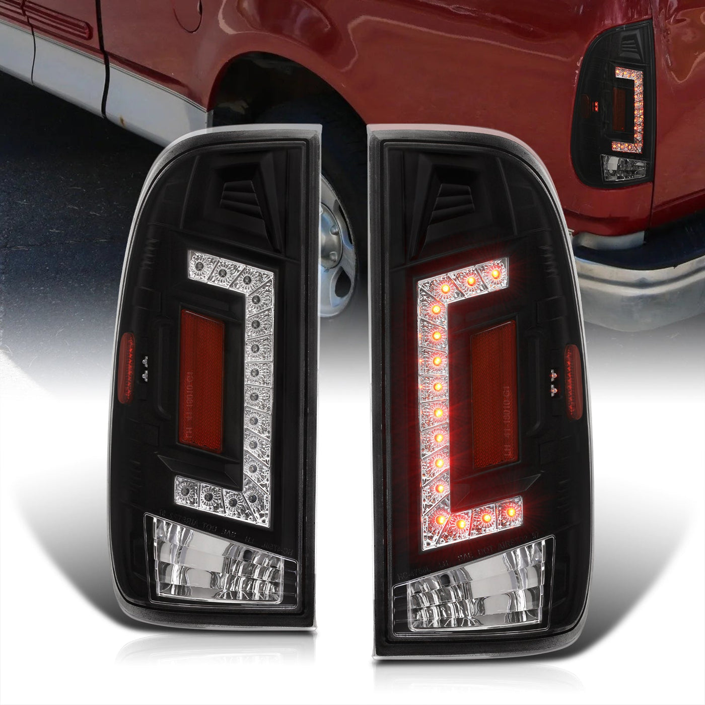 Ford F150 1997-2003 / F250 Light Duty 1997-1999 / F250 F350 F450 F550 Super Duty 1999-2007 LED Tail Lights Black Housing Clear Len (Styleside Models Only)