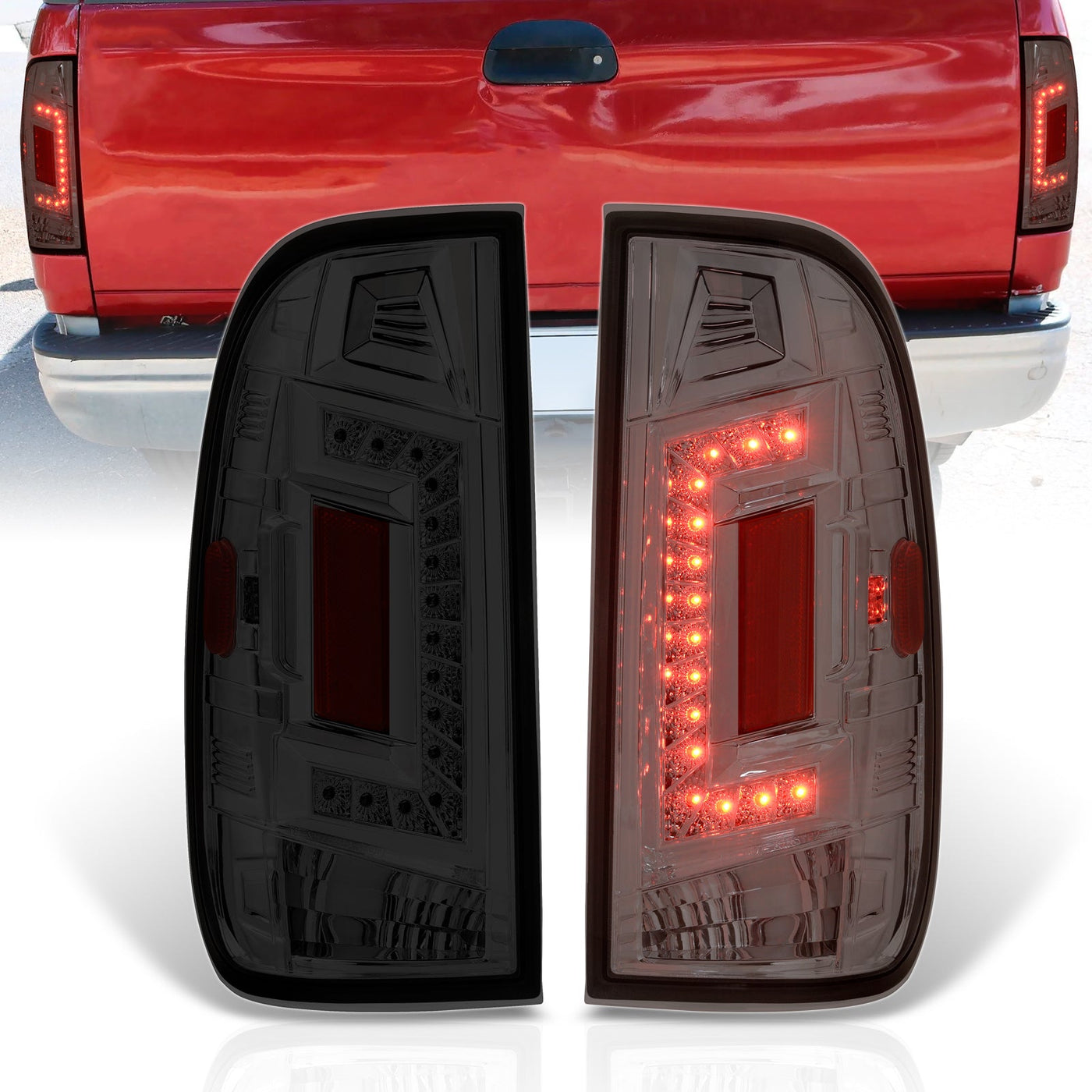 Ford F150 1997-2003 / F250 Light Duty 1997-1999 / F250 F350 F450 F550 Super Duty 1999-2007 LED Tail Lights Chrome Housing Smoke Len (Styleside Models Only)