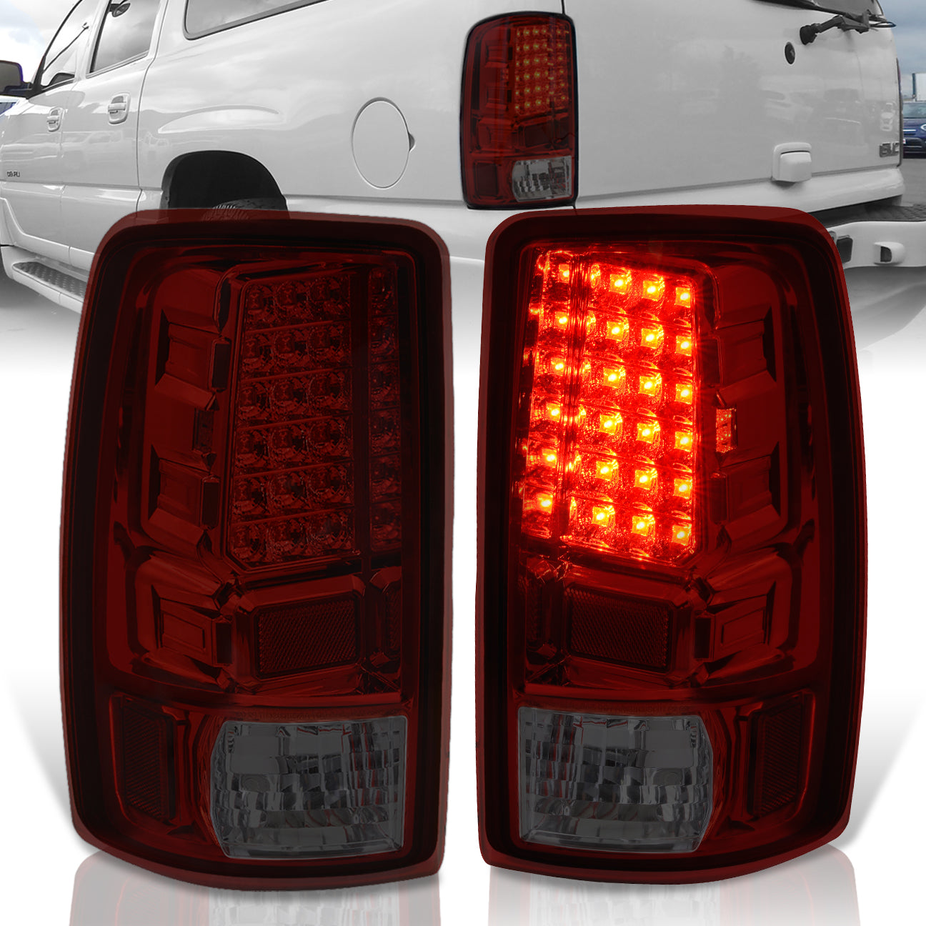 Chevrolet Suburban Tahoe 2000-2006 / GMC Yukon XL 2000-2006 / Yukon Denali 2001-2006 LED Tail Lights Chrome Housing Red Smoke Len (Excluding Barn Door Trunks)