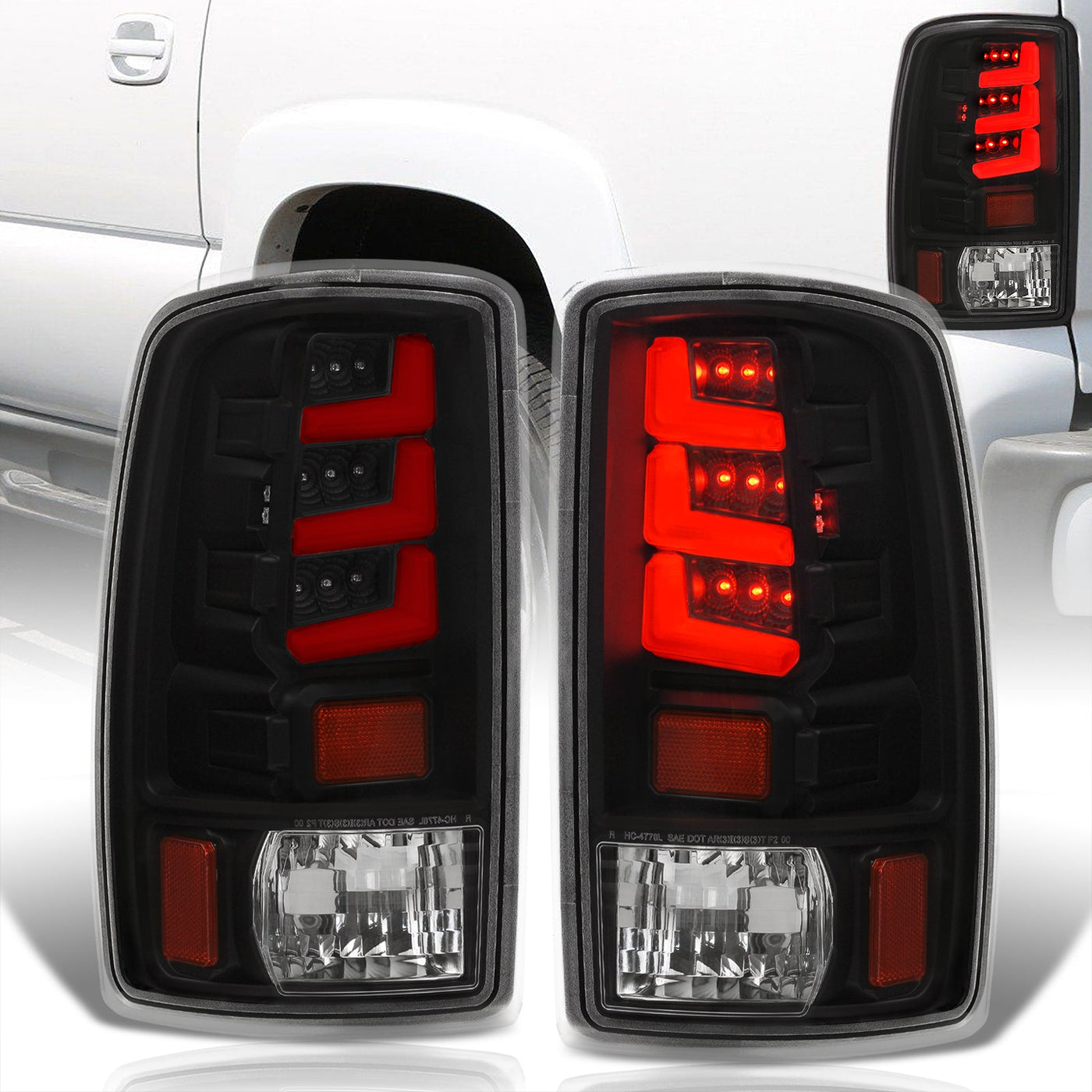 Chevrolet Suburban Tahoe 2000-2006 / GMC Yukon XL 2000-2006 / Yukon Denali 2001-2006 LED Bar Tail Lights Black Housing Clear Len Red Tube (Excluding Barn Door Trunks)