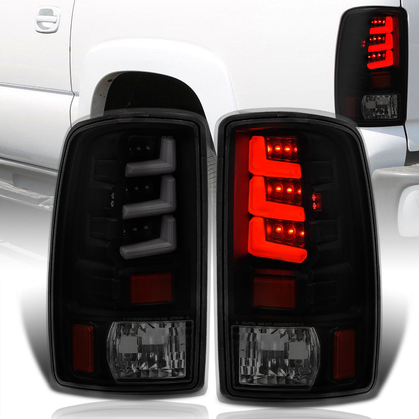 Chevrolet Suburban Tahoe 2000-2006 / GMC Yukon XL 2000-2006 / Yukon Denali 2001-2006 LED Bar Tail Lights Black Housing Smoke Len White Tube (Excluding Barn Door Trunks)