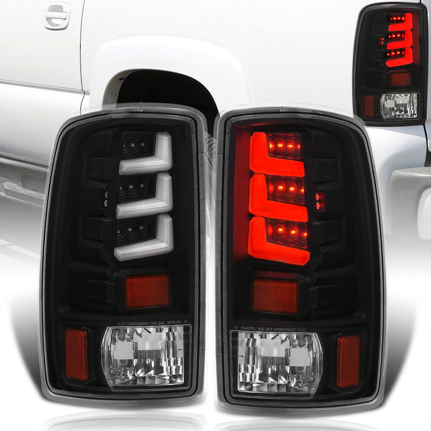 Chevrolet Suburban Tahoe 2000-2006 / GMC Yukon XL 2000-2006 / Yukon Denali 2001-2006 LED Bar Tail Lights Black Housing Clear Len White Tube (Excluding Barn Door Trunks)