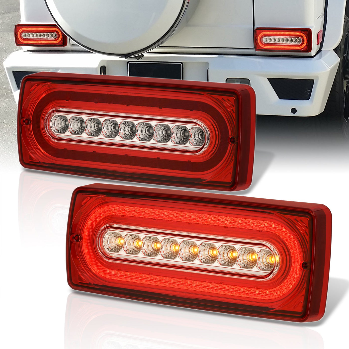 Mercedes Benz G-Class W463 G500 G550 G55 G63 1990-2018 Sequential LED Tail Lights Chrome Housing Red Len