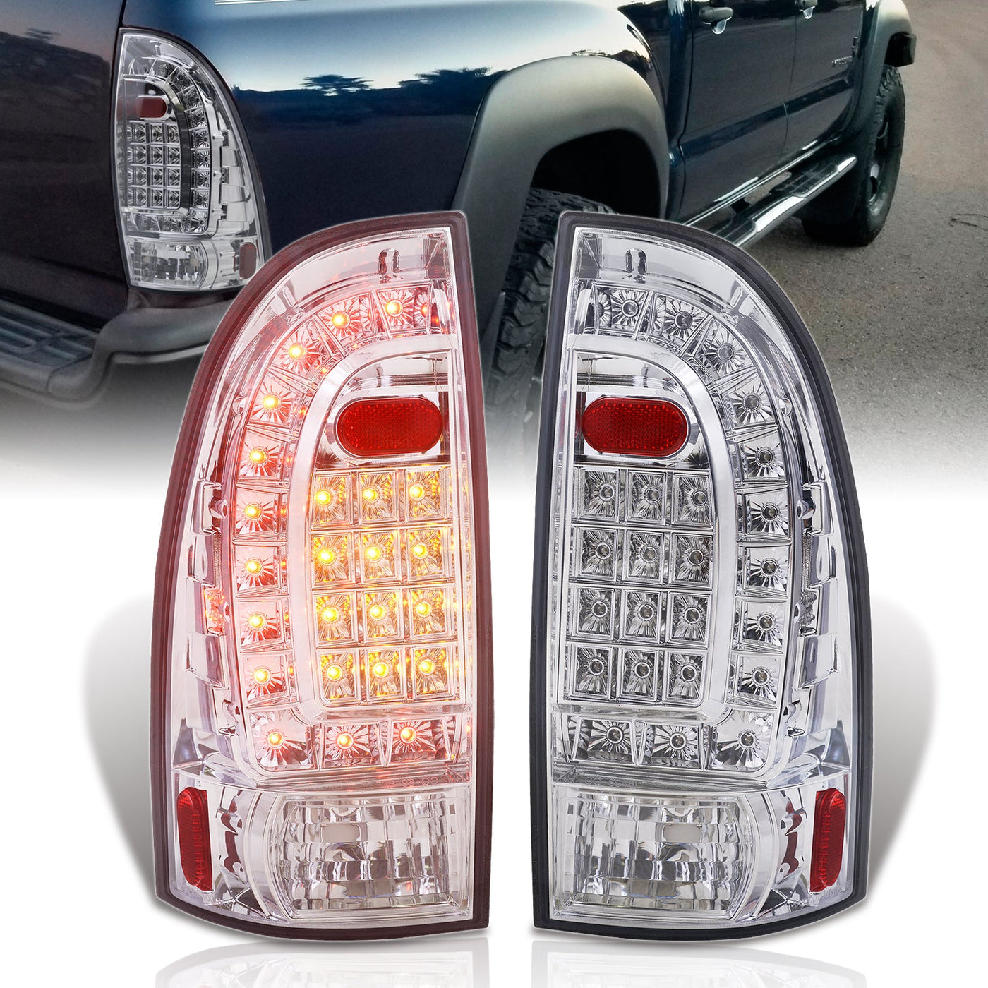 Toyota Tacoma 2005-2015 LED Tail Lights Chrome Housing Clear Len