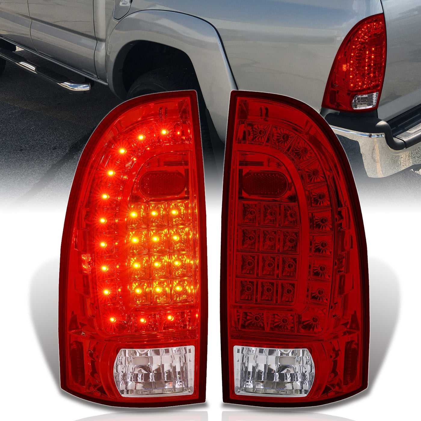 Toyota Tacoma 2005-2015 LED Tail Lights Chrome Housing Red Len