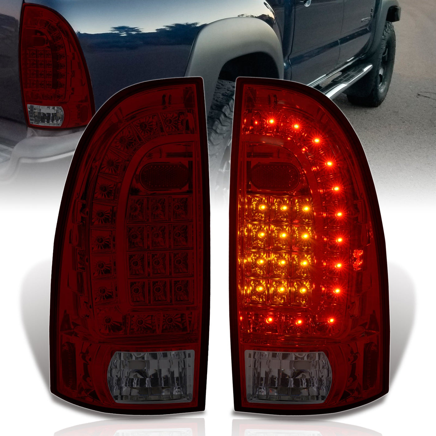 Toyota Tacoma 2005-2015 LED Tail Lights Chrome Housing Red Smoke Len