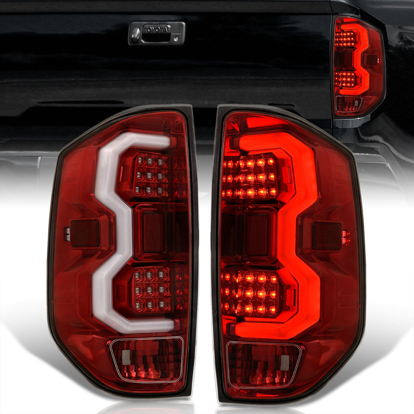 Toyota Tundra 2014-2021 LED Bar Tail Lights Red Housing Clear Len White Tube