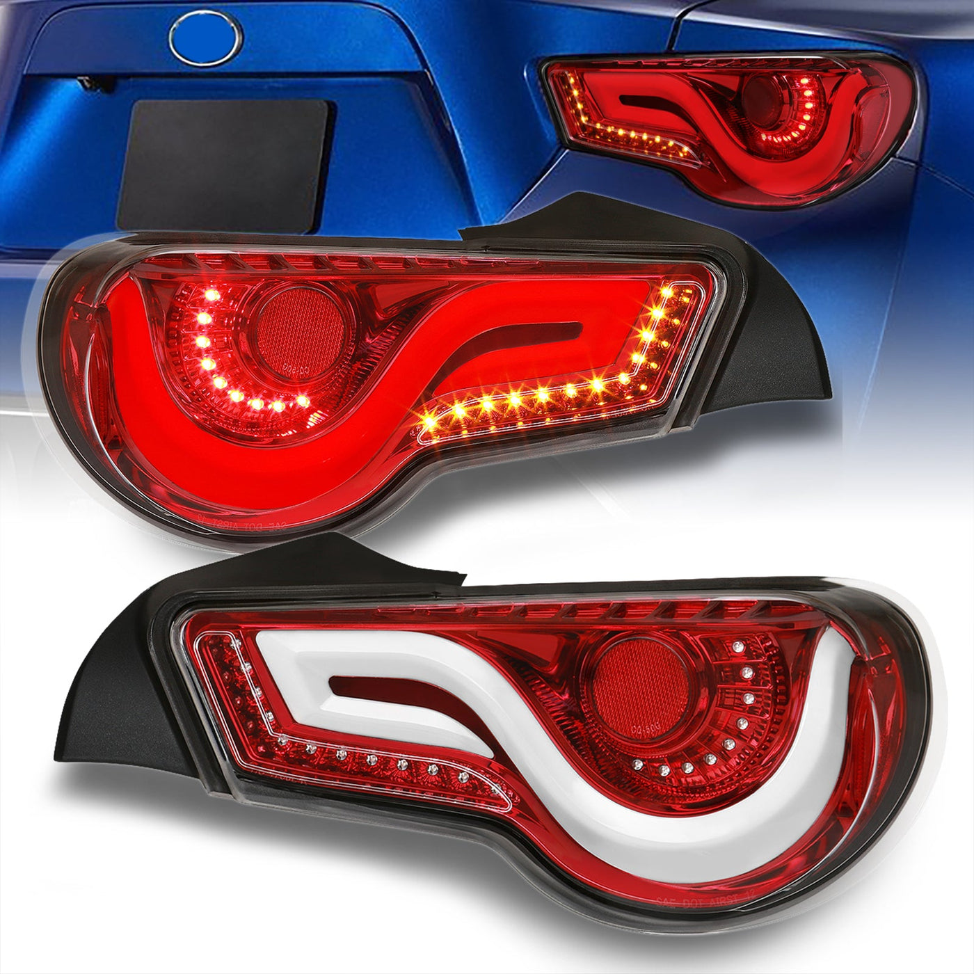 Toyota 86 FRS 2012-2020 / Subaru BRZ 2012-2020 Sequential LED Bar Tail Lights Red Housing Clear Len White Tube