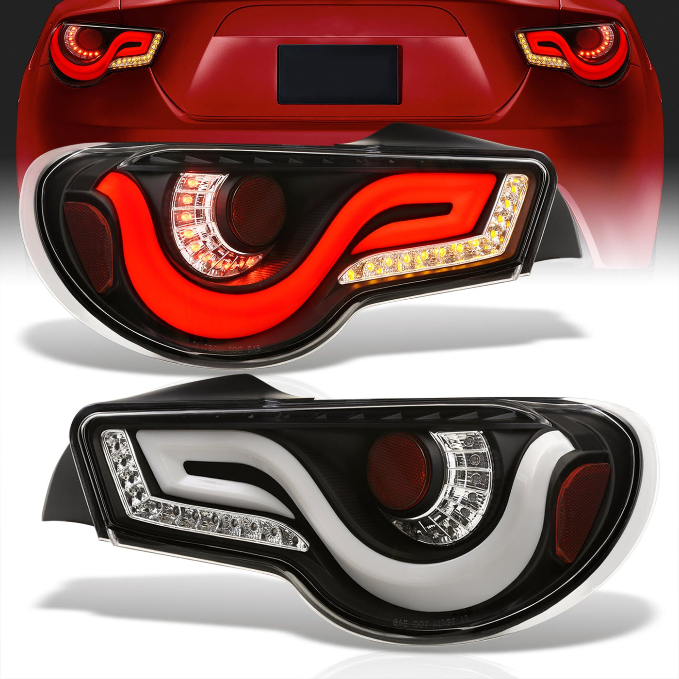 Toyota 86 FRS 2012-2020 / Subaru BRZ 2012-2020 Sequential LED Bar Tail Lights Black Housing Clear Len White Tube