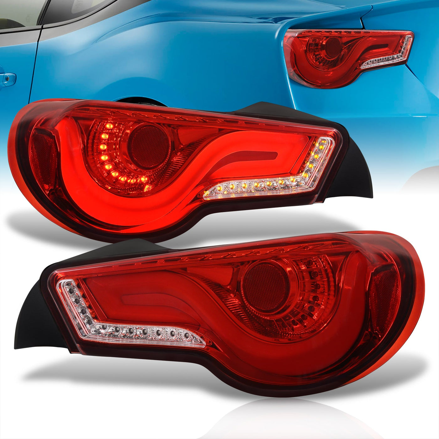 Toyota 86 FRS 2012-2020 / Subaru BRZ 2012-2020 Sequential LED Bar Tail Lights Chrome Housing Red Len White Tube