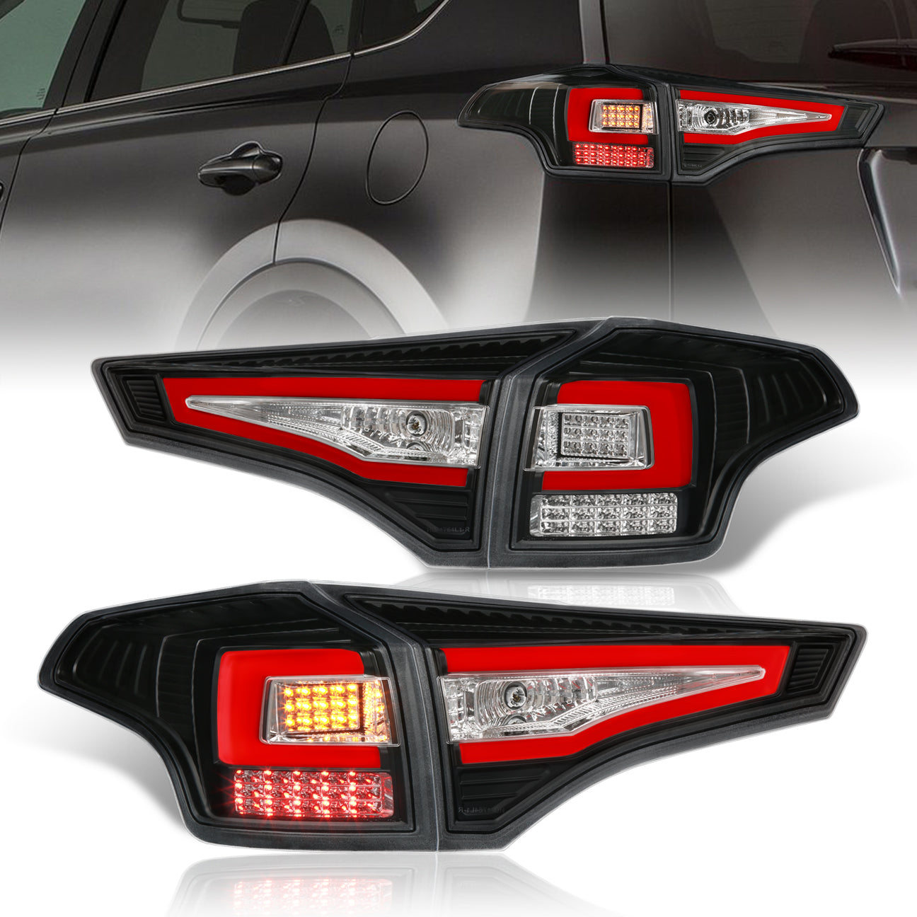 Toyota RAV4 2013-2015 LED Bar Tail Lights Black Housing Clear Len Red Tube