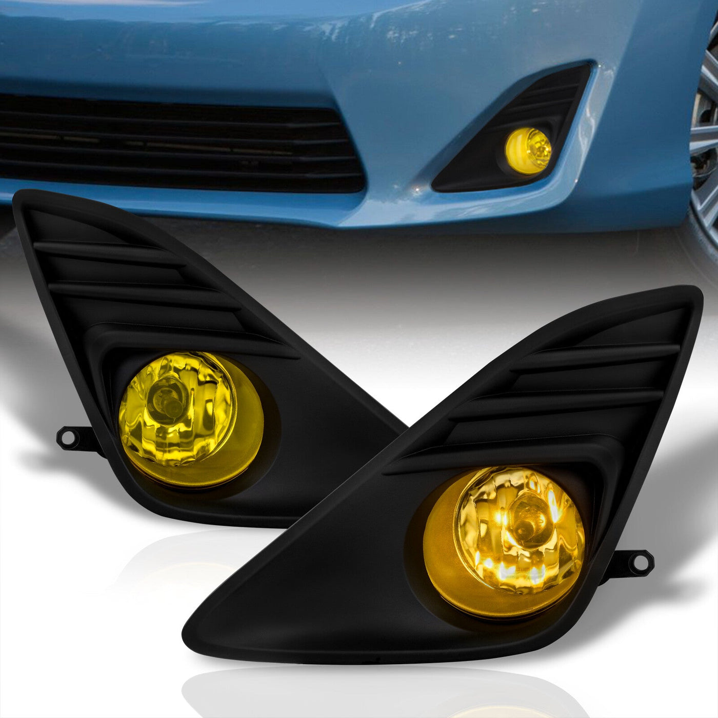 Toyota Camry 2012-2014 Front Fog Lights Yellow Len w/ Black Cover (Includes Switch & Wiring Harness)