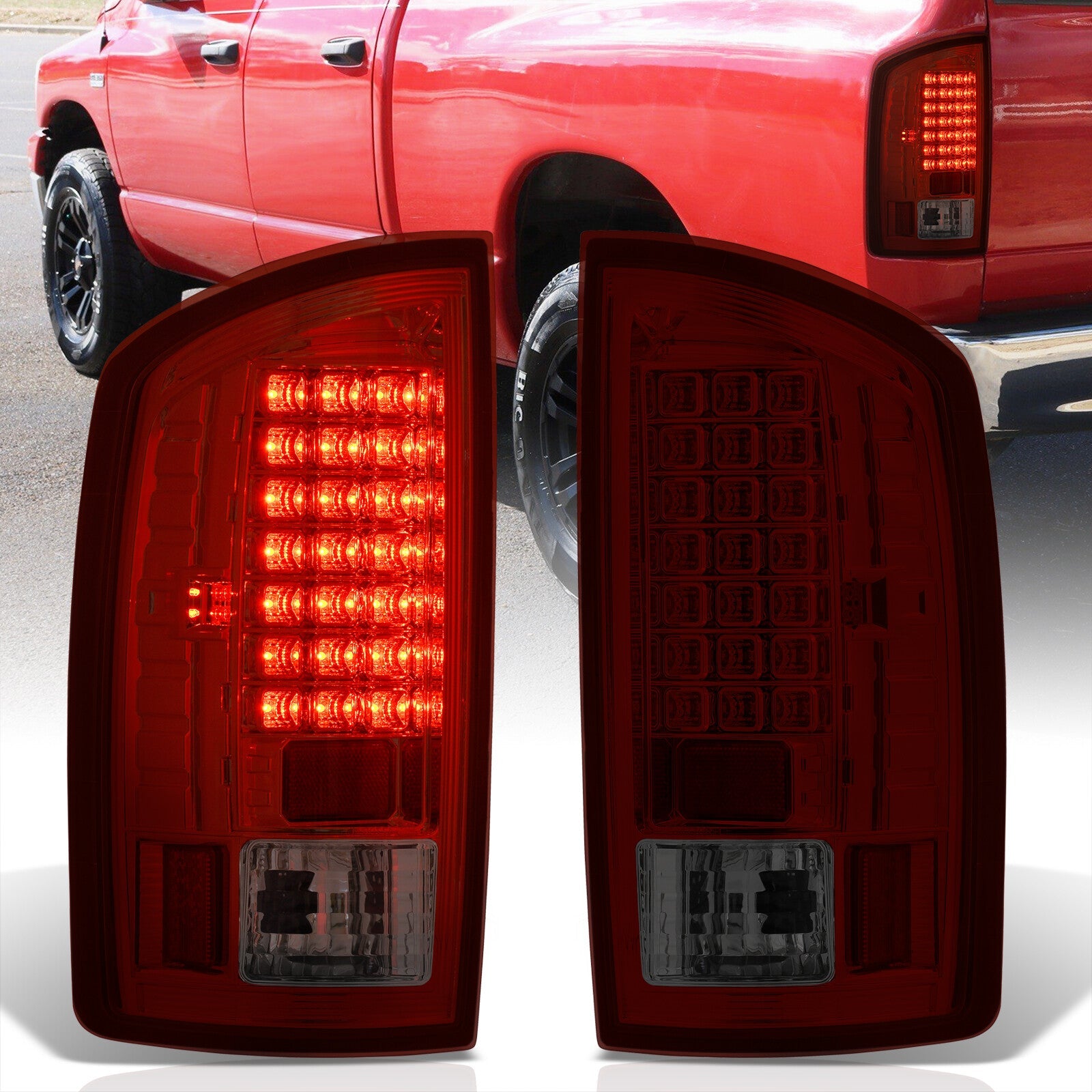 Dodge Ram 1500 2007-2008 / 2500 3500 2007-2009 LED Tail Lights Chrome Housing Red Smoke Len - Parts Agent