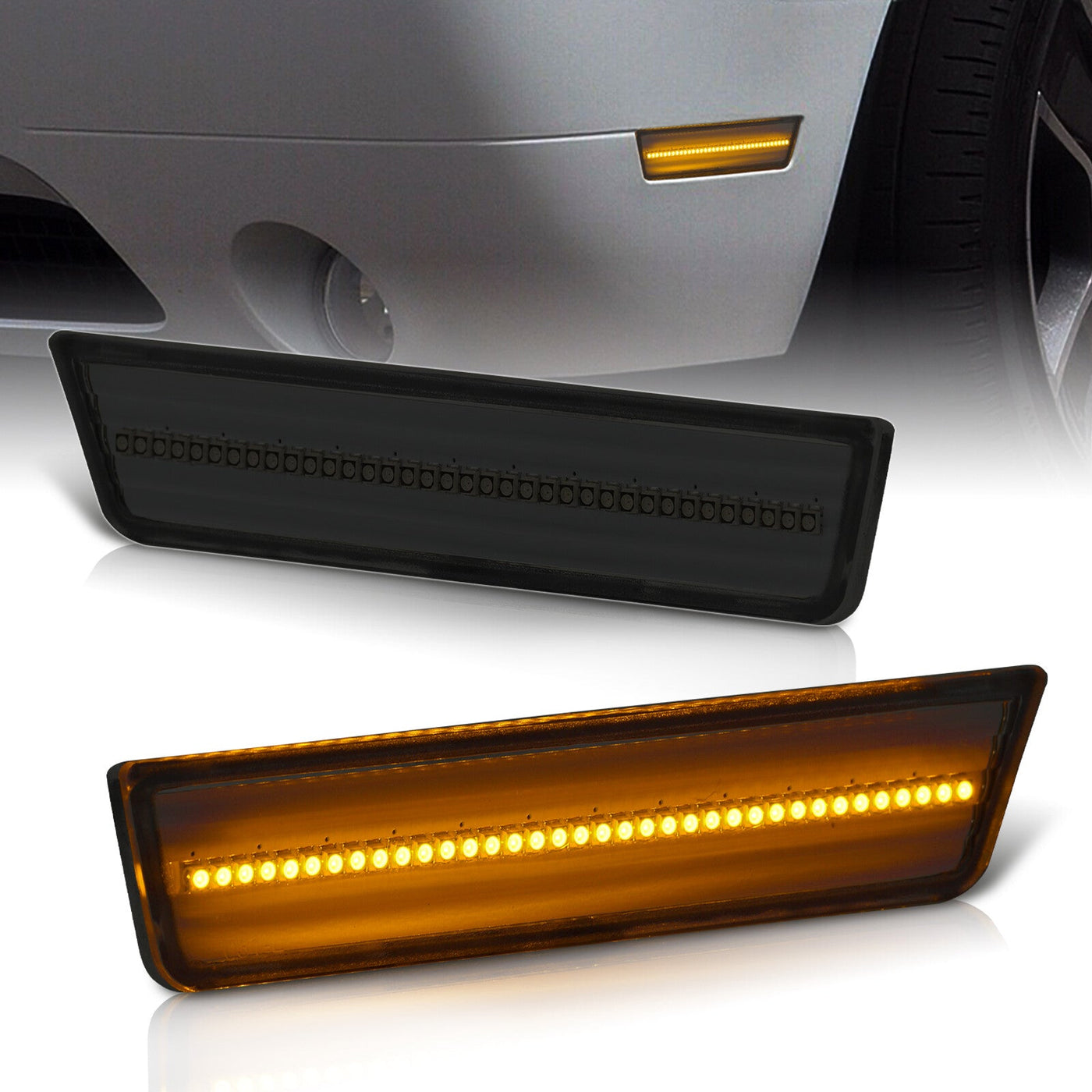 Dodge Challenger 2008-2014 Amber LED Front Side Marker Lights Smoke Len