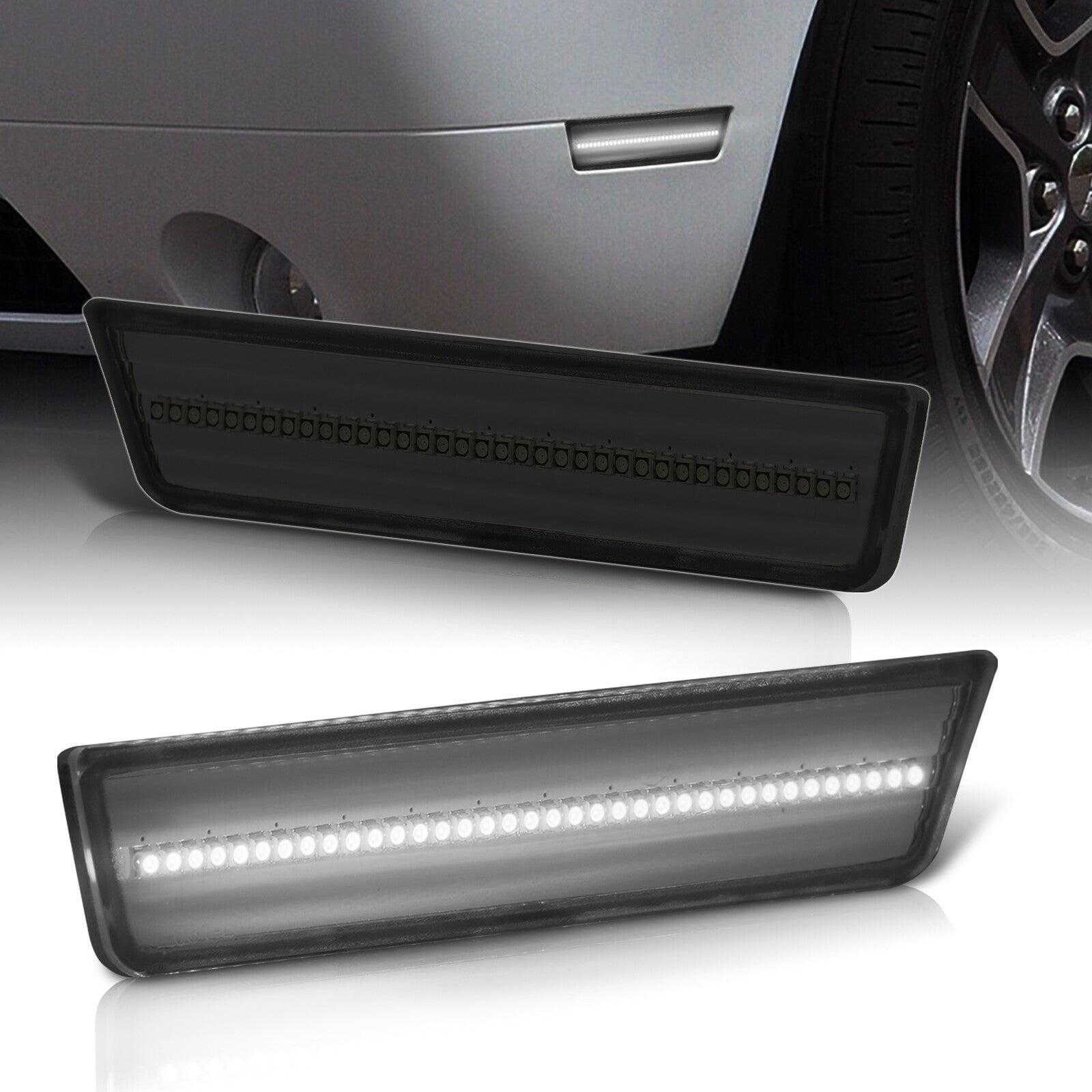 Dodge Challenger 2008-2014 White LED Front Side Marker Lights Smoke Len - Parts Agent