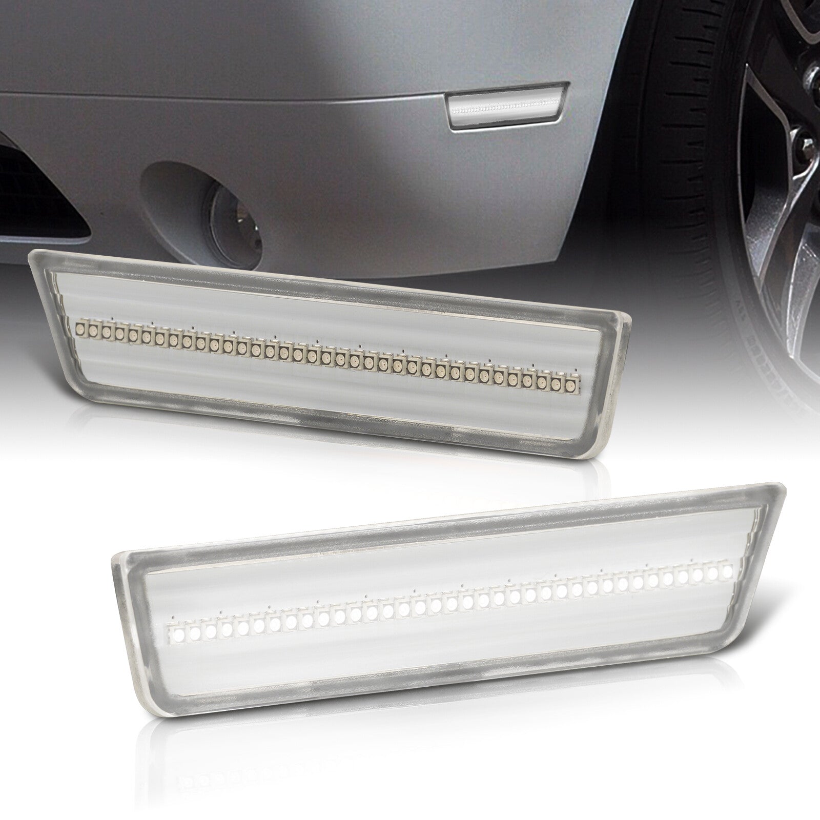 Dodge Challenger 2008-2014 White LED Front Side Marker Lights Clear Len - Parts Agent