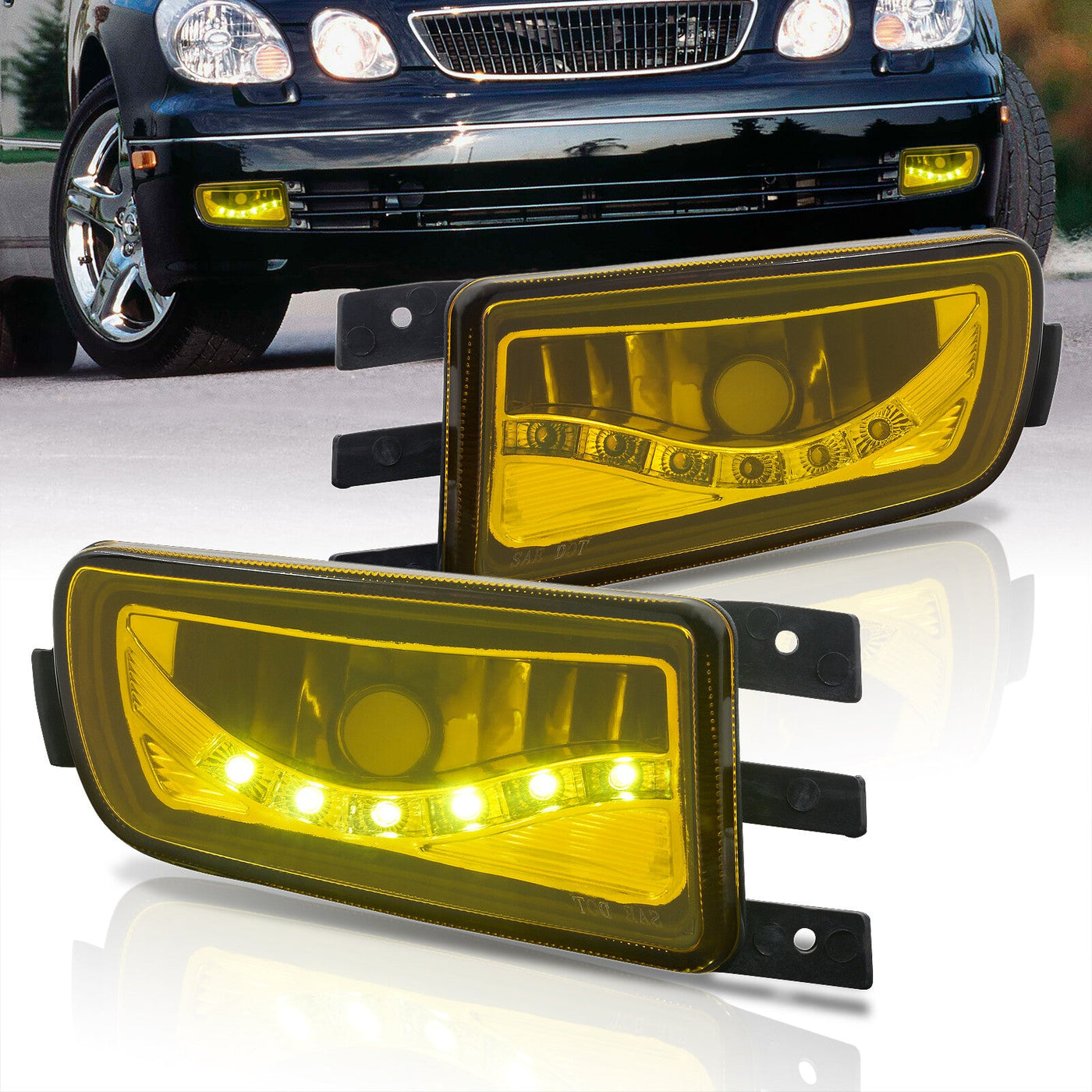 Lexus GS300 GS400 GS430 1998-2005 Front DRL Fog Lights Yellow Len (No Switch & Wiring Harness)