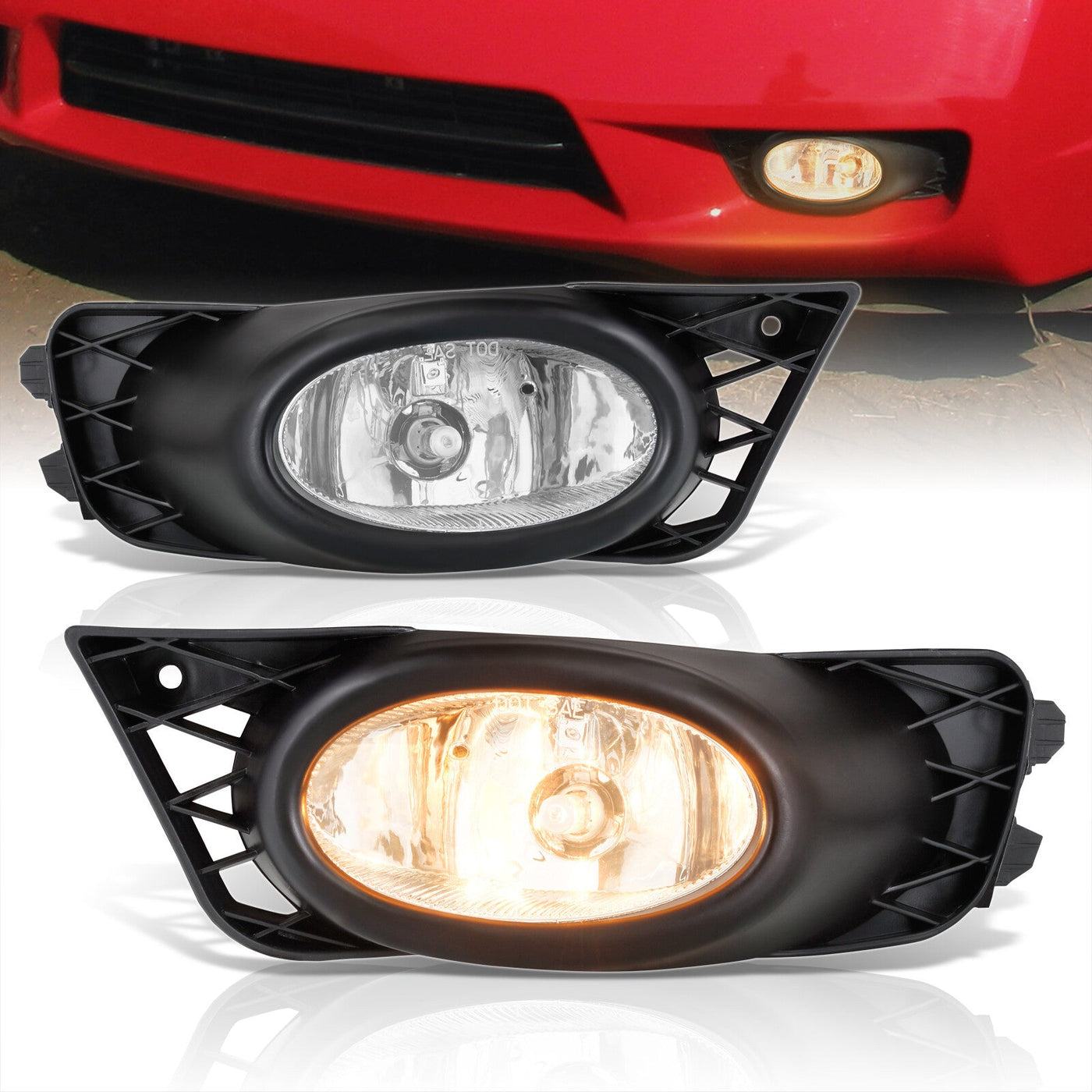 Honda Civic 4DR 2009-2011 Front Fog Lights Clear Len (Includes Switch & Wiring Harness)