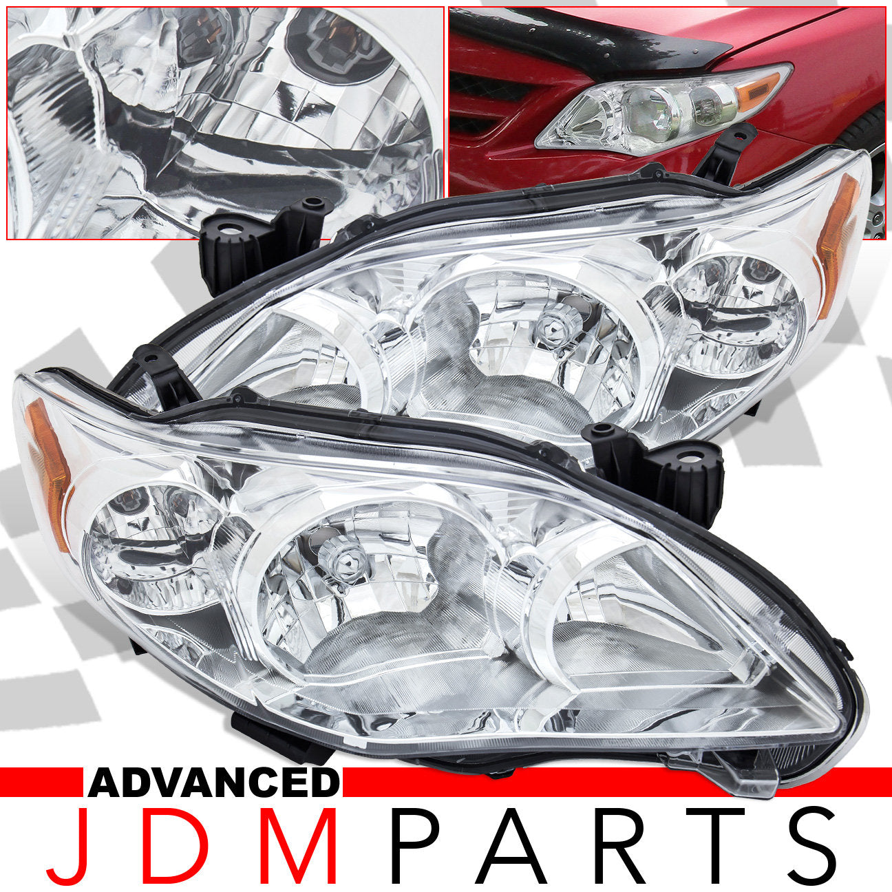 Toyota Corolla 2011-2013 Factory Style Headlights Chrome Housing Clear Len Amber Reflector