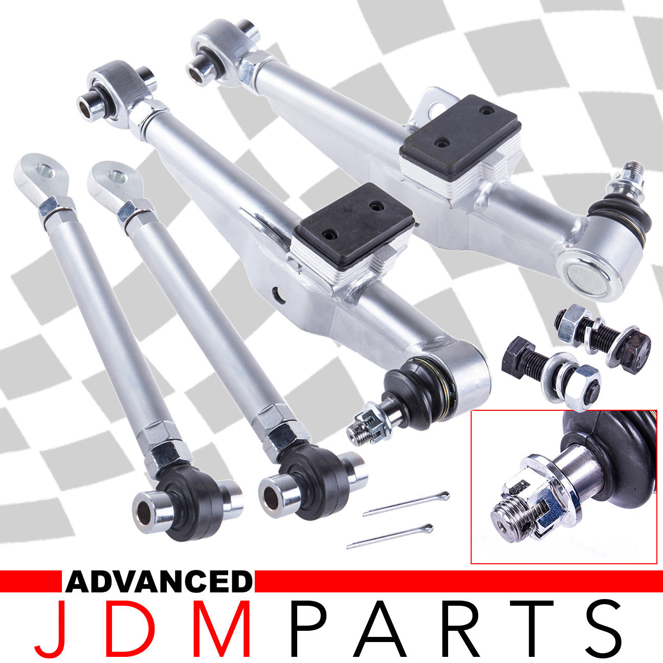 For Nissan 240SX 89-98 S13 S14 Silver Front Lower Control Arm Kit + Tension Rod