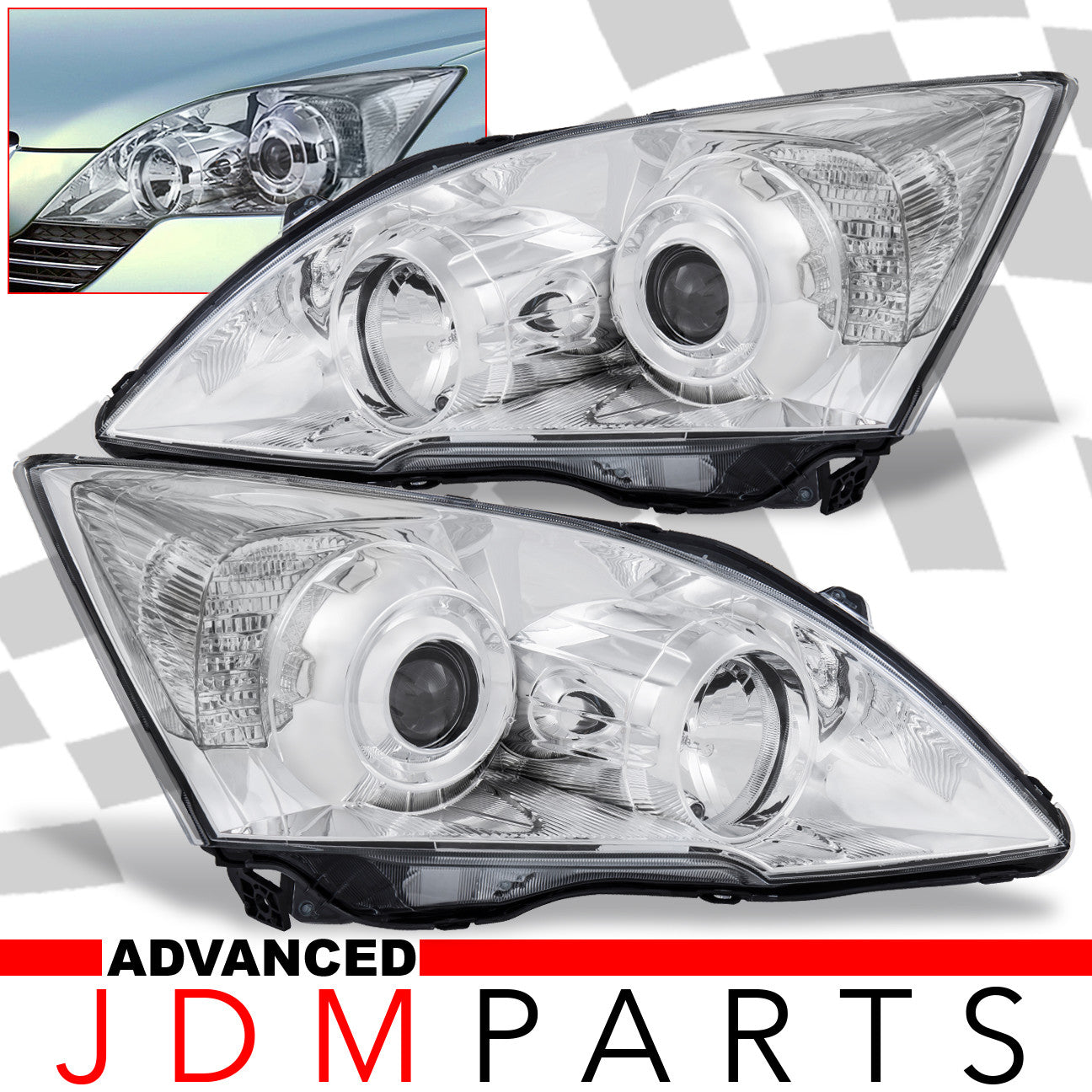 Honda CRV 2007-2011 Factory Style Projector Headlights Chrome Housing Clear Len Clear Reflector