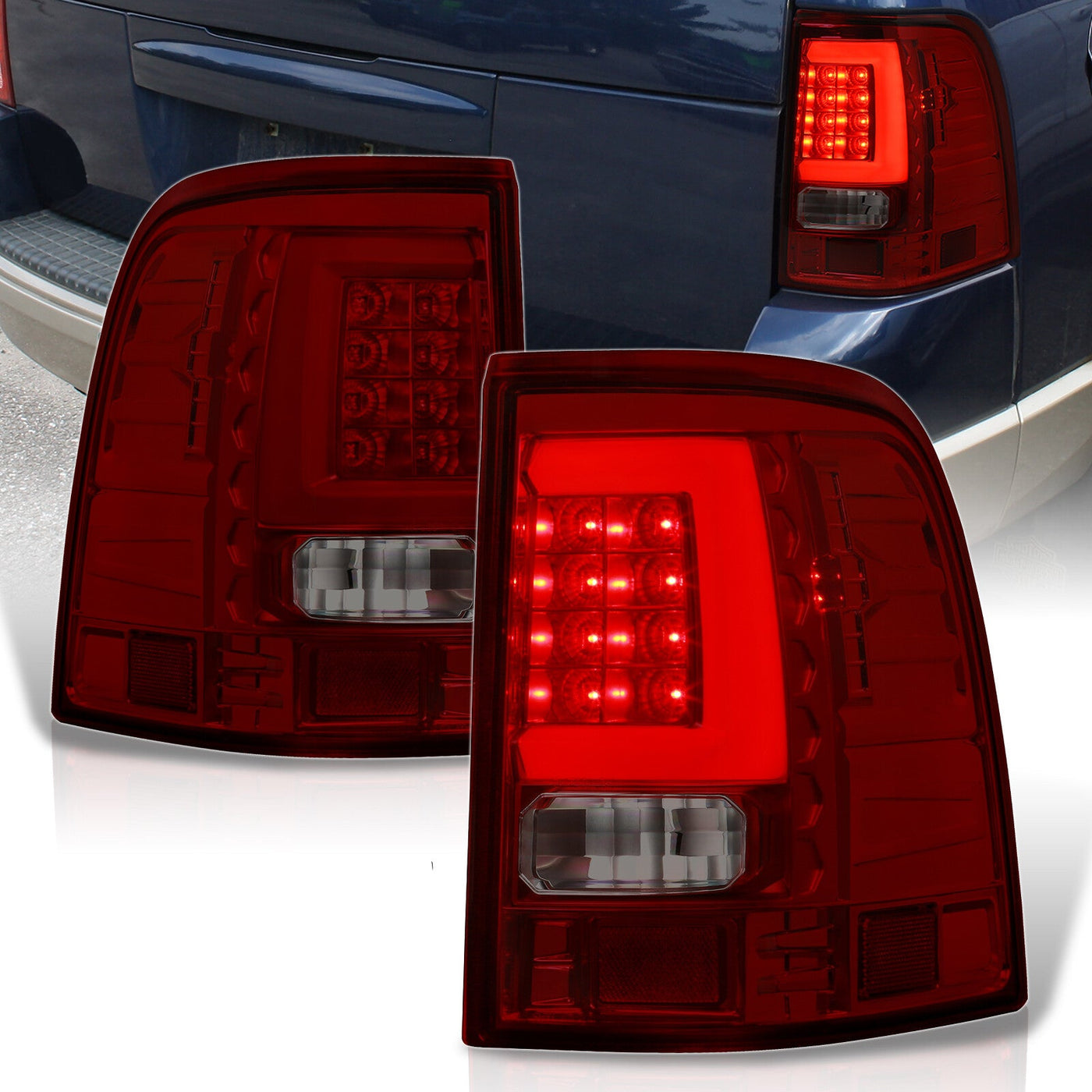 Ford Explorer 2002-2005 LED Bar Tail Lights Chrome Housing Red Smoke Len White Tube