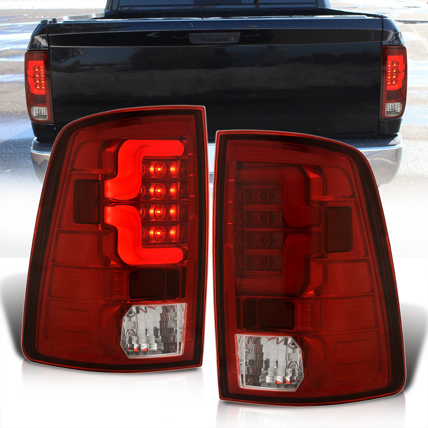 Dodge Ram 1500 2009-2018 / 2500 3500 2010-2018 LED Bar Tail Lights Chrome Housing Red Len White Tube (Excluding OEM LED Models)