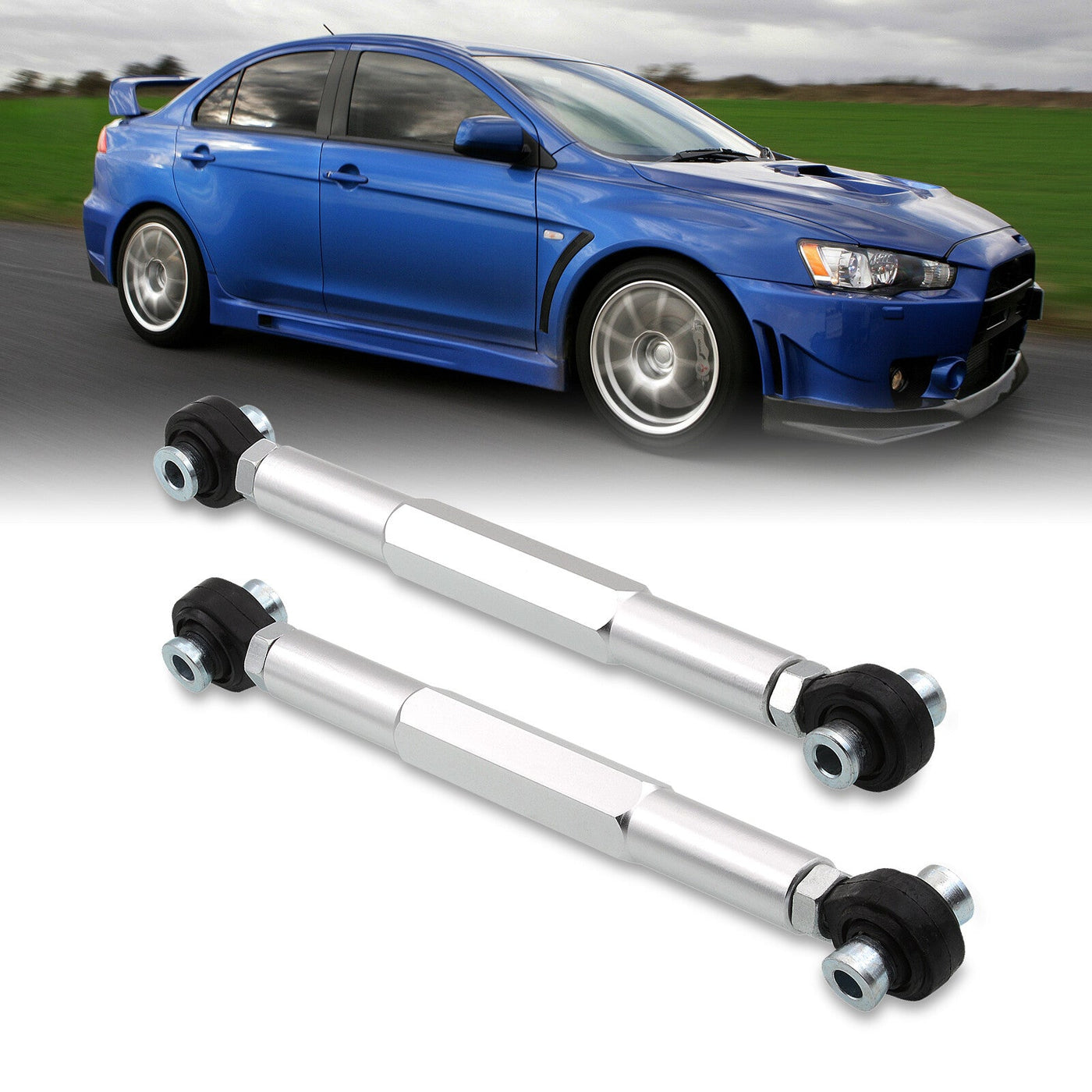 Mitsubishi Lancer EVO X 2008-2015 Rear Lower Adjustable Camber Kit Control Arms Silver