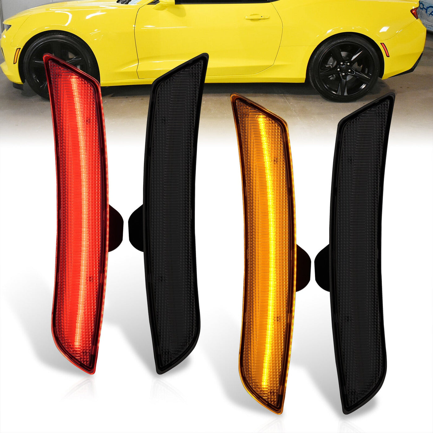 Chevrolet Camaro 2016-2022 LED Smoke Lens Front Amber + Red Rear Side Markers Lights