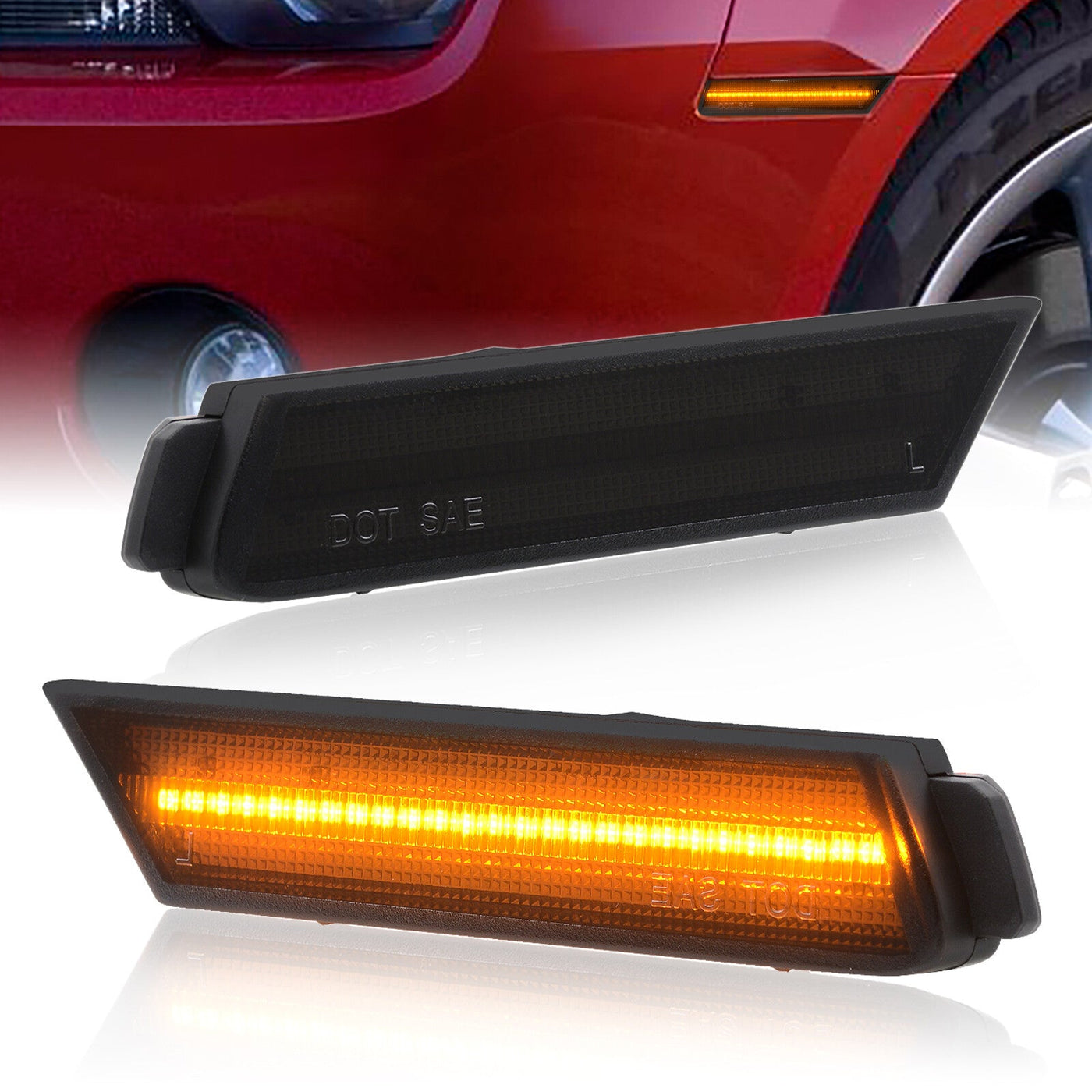 Chevrolet Camaro 2010-2015 Amber LED Front Side Marker Lights Smoke Len