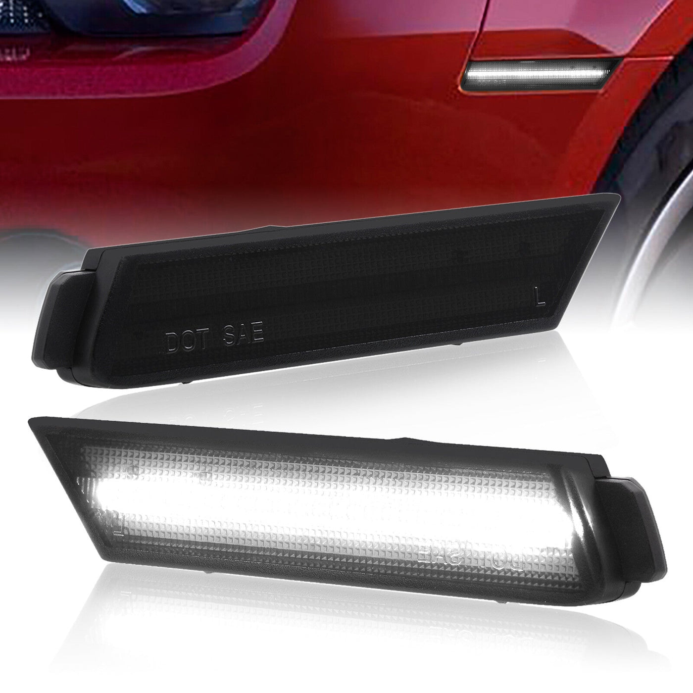 Chevrolet Camaro 2010-2015 White LED Front Side Marker Lights Smoke Len