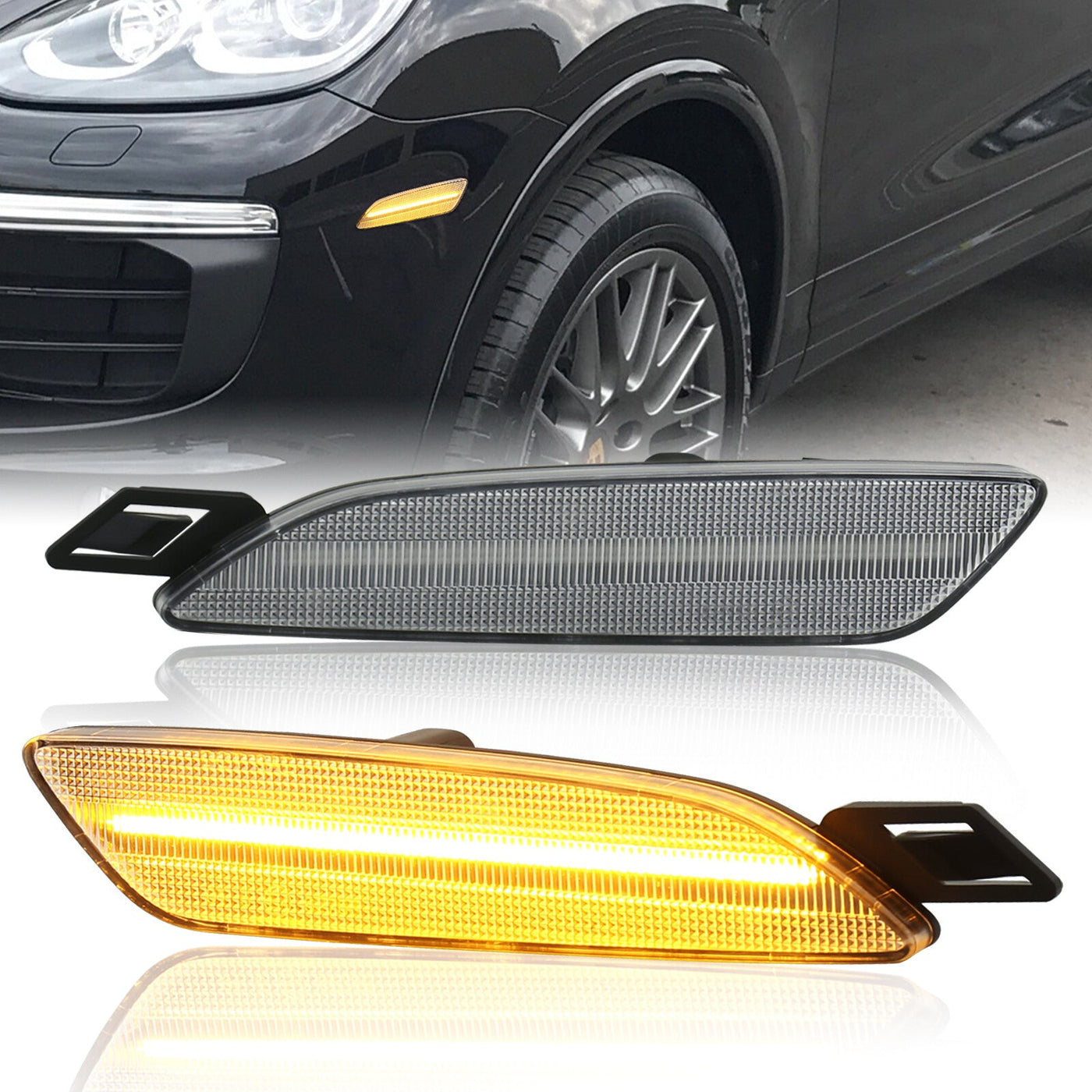 Porsche Cayenne 2015-2019 Front Amber LED Side Marker Lights Clear Len