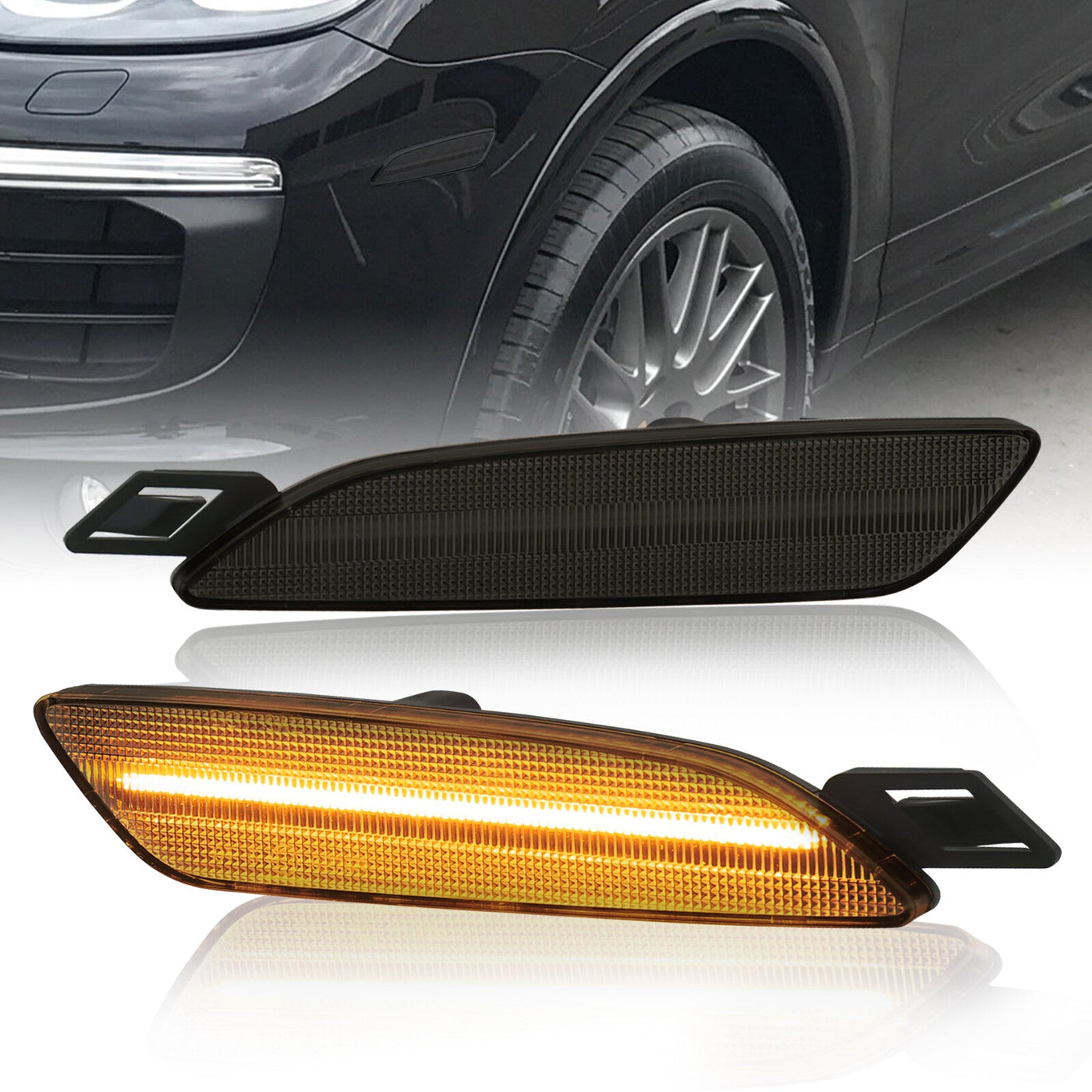 Porsche Cayenne 2015-2019 Front Amber LED Side Marker Lights Smoke Len