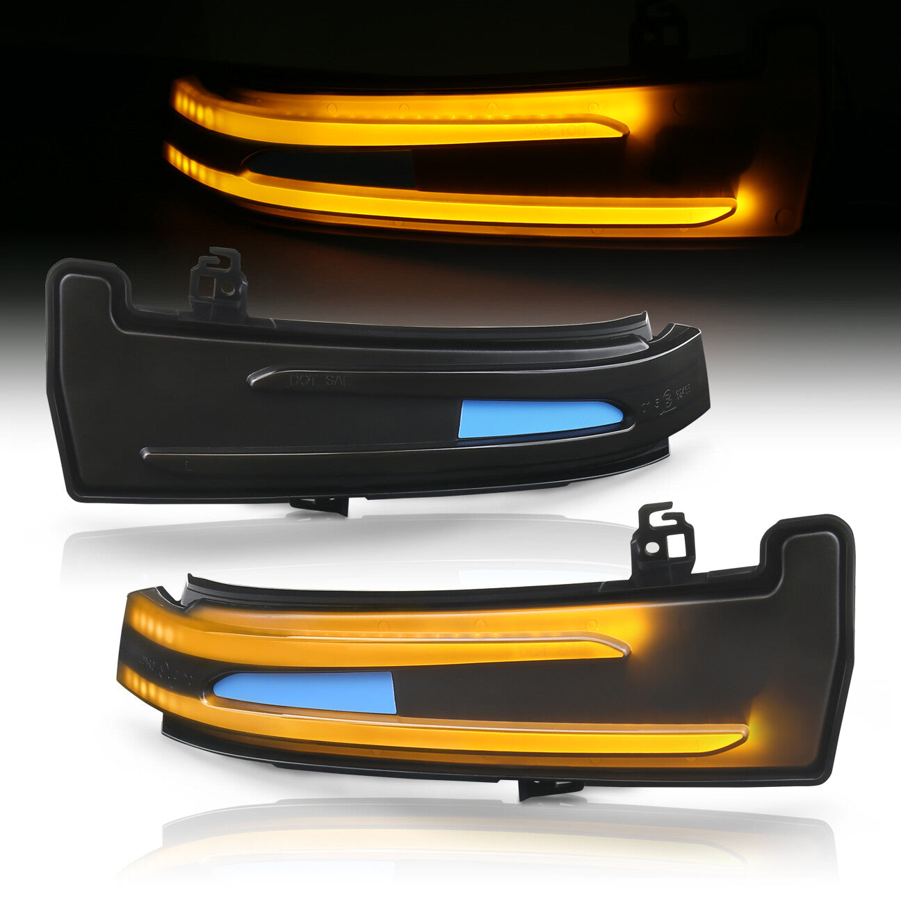 Mercedes Benz A-Class B-Class C-Class CL-Class CLS-Class E-Class GL-Class GLK-Class ML-Class S-Class 2009+ Front Amber Sequential LED Side Mirror Signal Marker Lights Smoke Lens