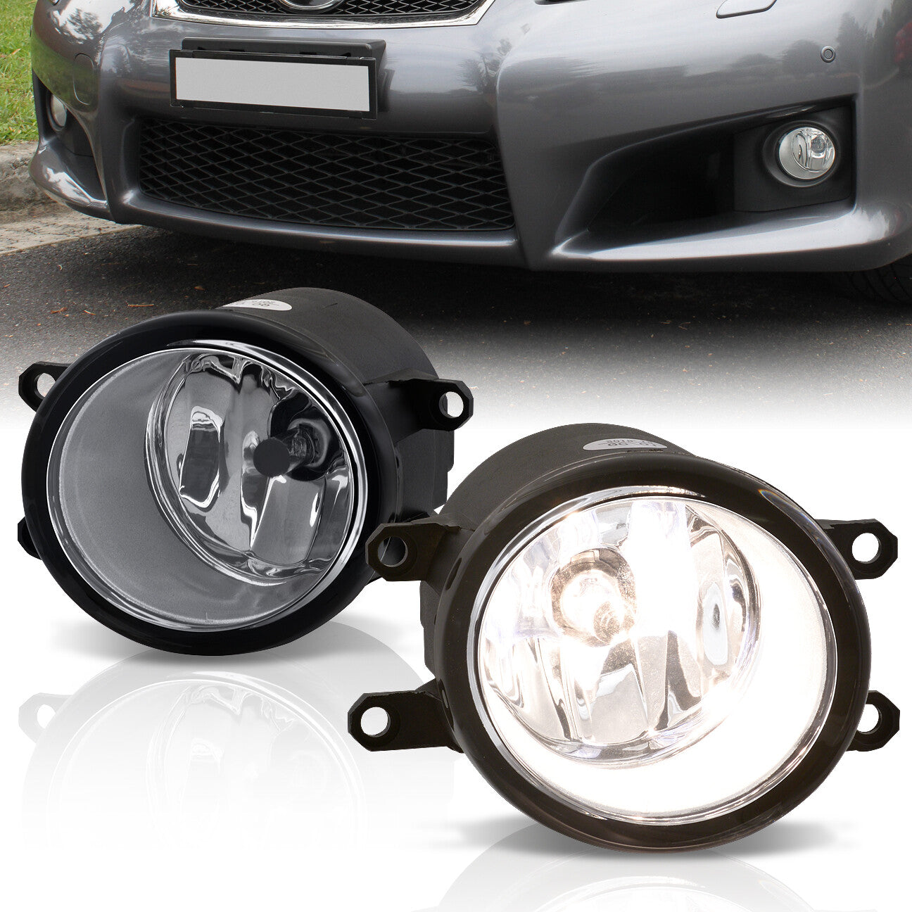 Toyota Universal Front Fog Lights Clear Len (No Switch & Wiring Harness)