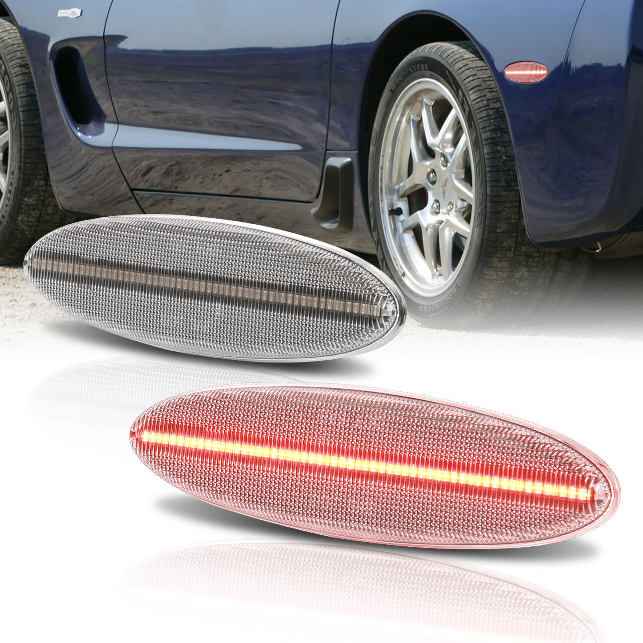 Chevrolet Corvette C5 1997-2004 Rear Red LED Side Marker Lights Clear Len