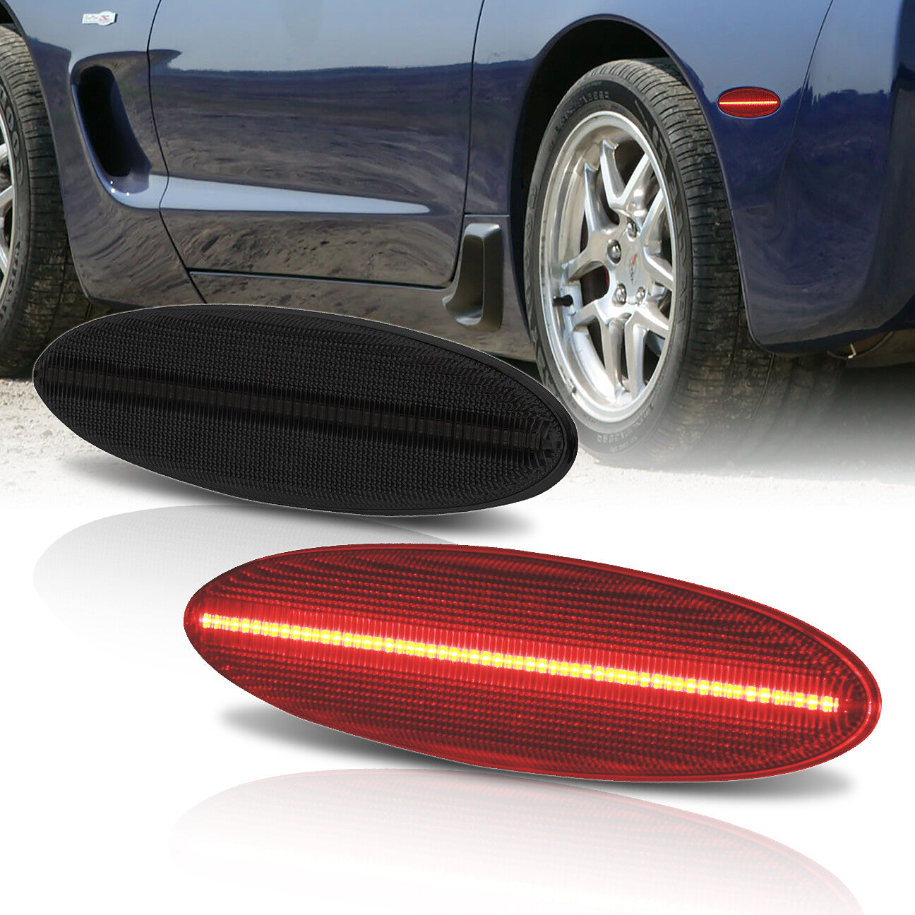 Chevrolet Corvette C5 1997-2004 Rear Red LED Side Marker Lights Smoke Len